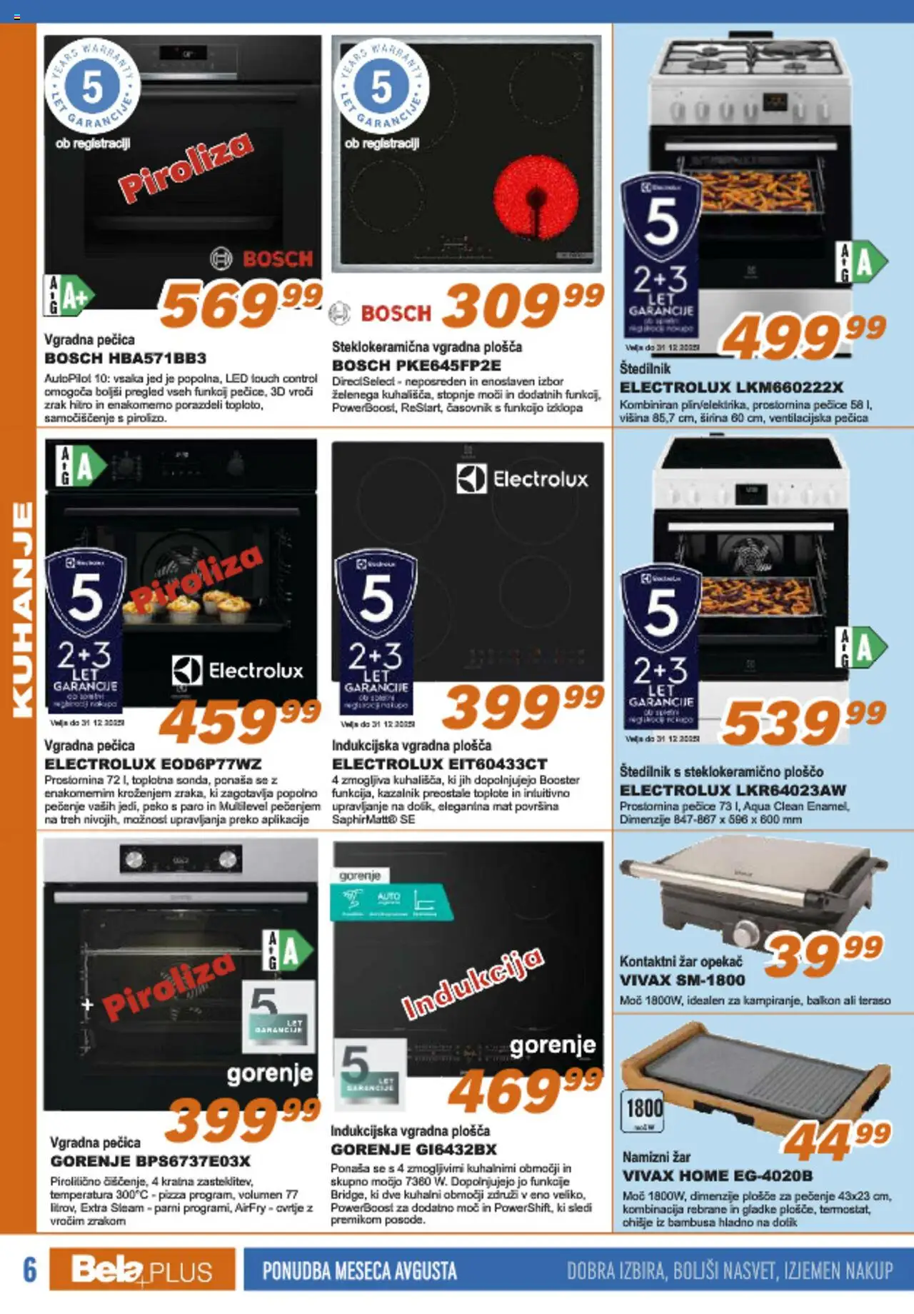 Bela plus katalog │ velja od 18.08.2025 | Stran: 6 | Izdelki: Pecica, Zar, Vgradna pečica, Vgradna plošča