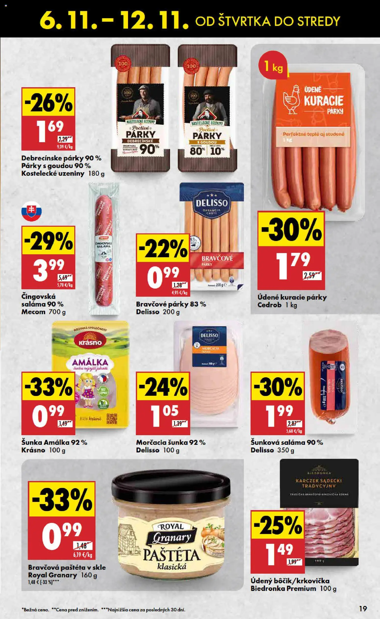 Nové Biedronka akcie – leták je platný od 06.11.2025 | Strana: 19 | Produkty: Saláma, Šunka, Párky