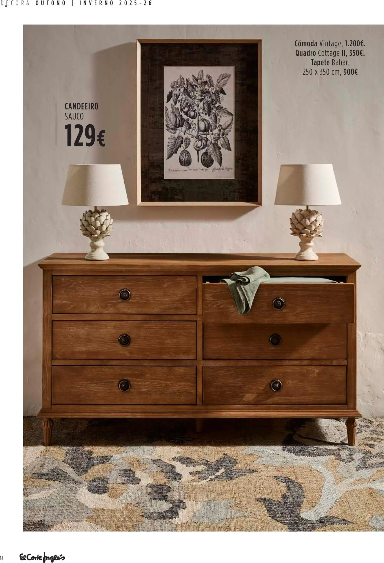 El Corte Ingles Decora │ válido de 23.10.2025 | Página: 14 | Produtos: Candeeiro, Quadro, Cómoda, Tapete
