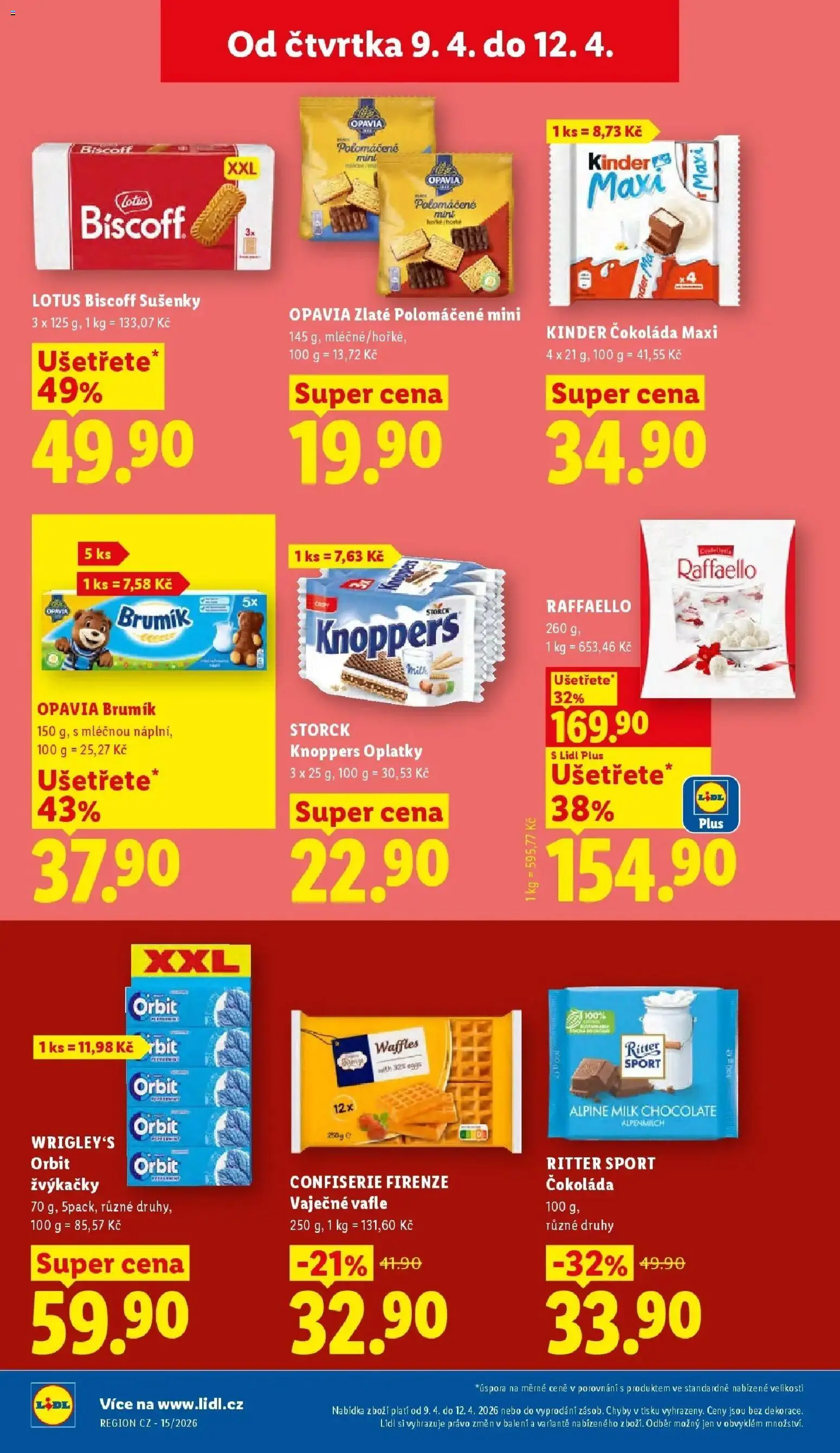 Lidl aktuální leták od 09.04.2026 | Strana: 24 | Produkty: Čokoláda, Kinder čokoláda, Oplatky, Brumik