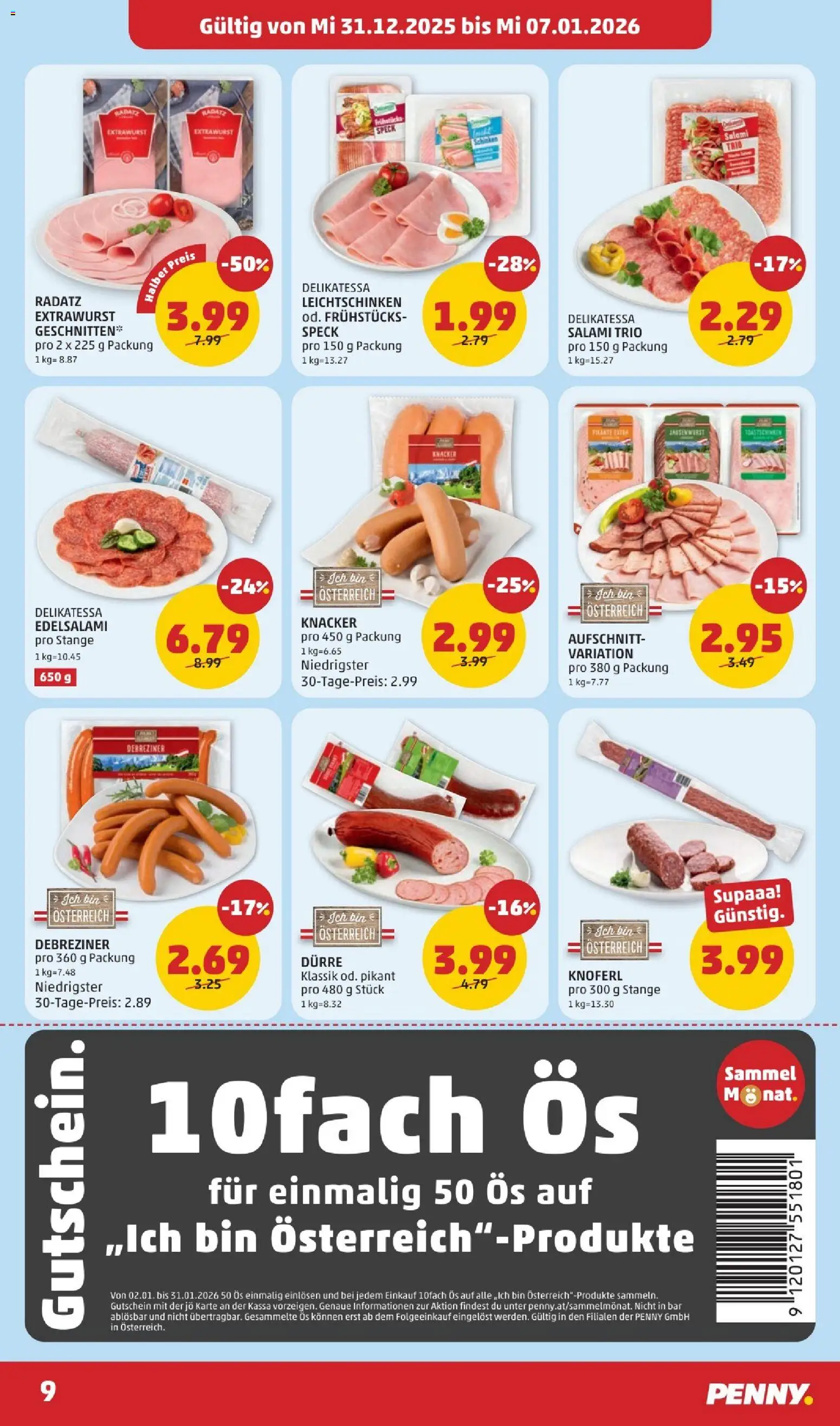 Penny Markt Flugblatt gültig ab 31.12.2025 | Seite: 9 | Produkte: Salami