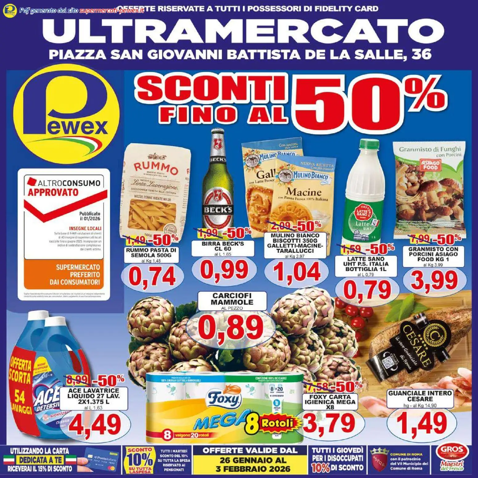 Volantino Pewex del 26.01.2026 | Pagina: 1 | Prodotti: Tè, Panna, Bottiglia, Guanciale