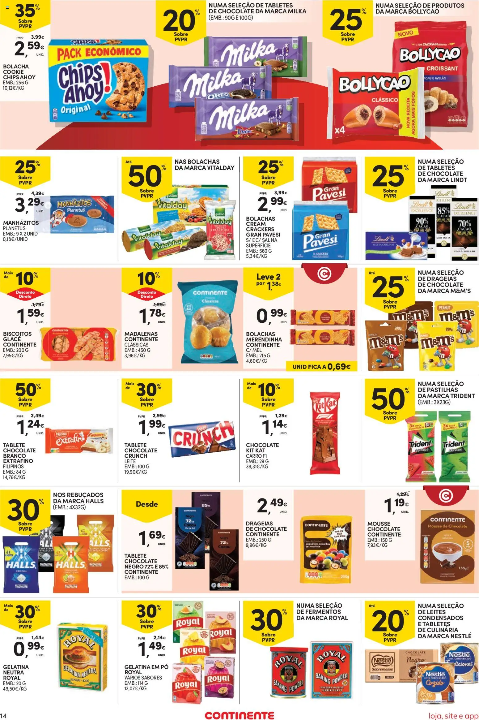 Continente Semanal Continente Bom Dia │ válido de 14.04.2026 | Página: 14 | Produtos: Mousse de chocolate, Gelatina, Nestlé, Biscoitos