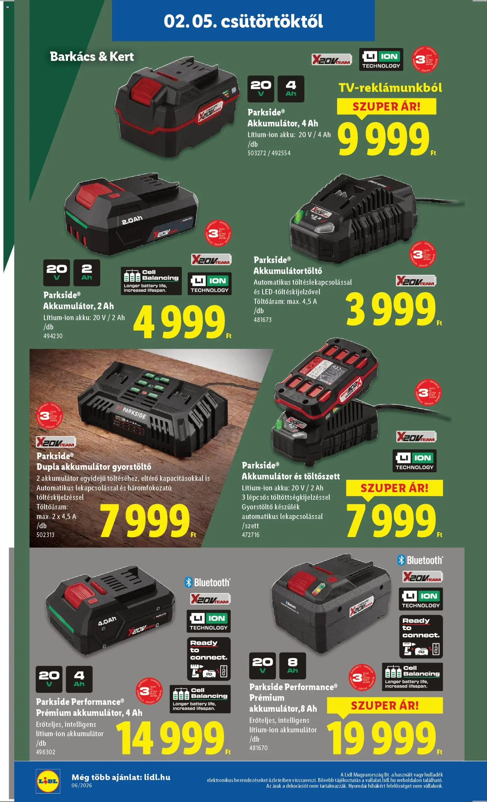 Lidl akciós ujság - amely érvényes a következő dátumtól: 05.02.2026 | Oldal: 8 | Termékek: Parkside, Gyorstöltő, Akkumulátor