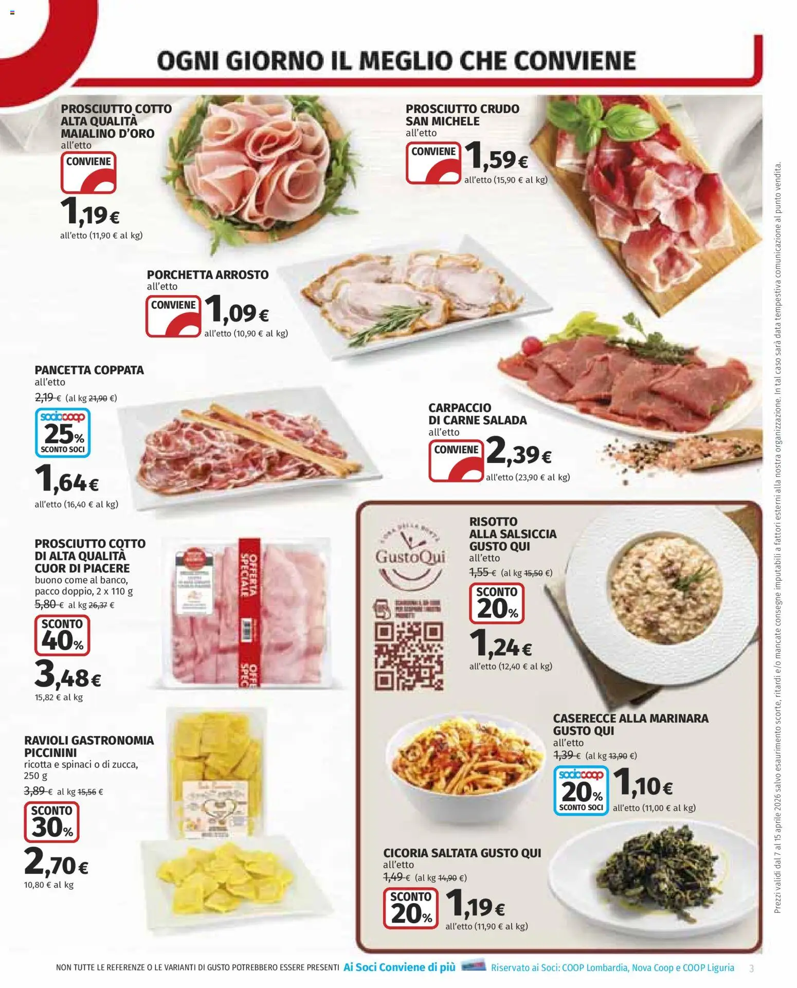 Volantino COOP del 07.04.2026 | Pagina: 3 | Prodotti: Prosciutto Crudo, Porchetta, Ravioli, Ricotta