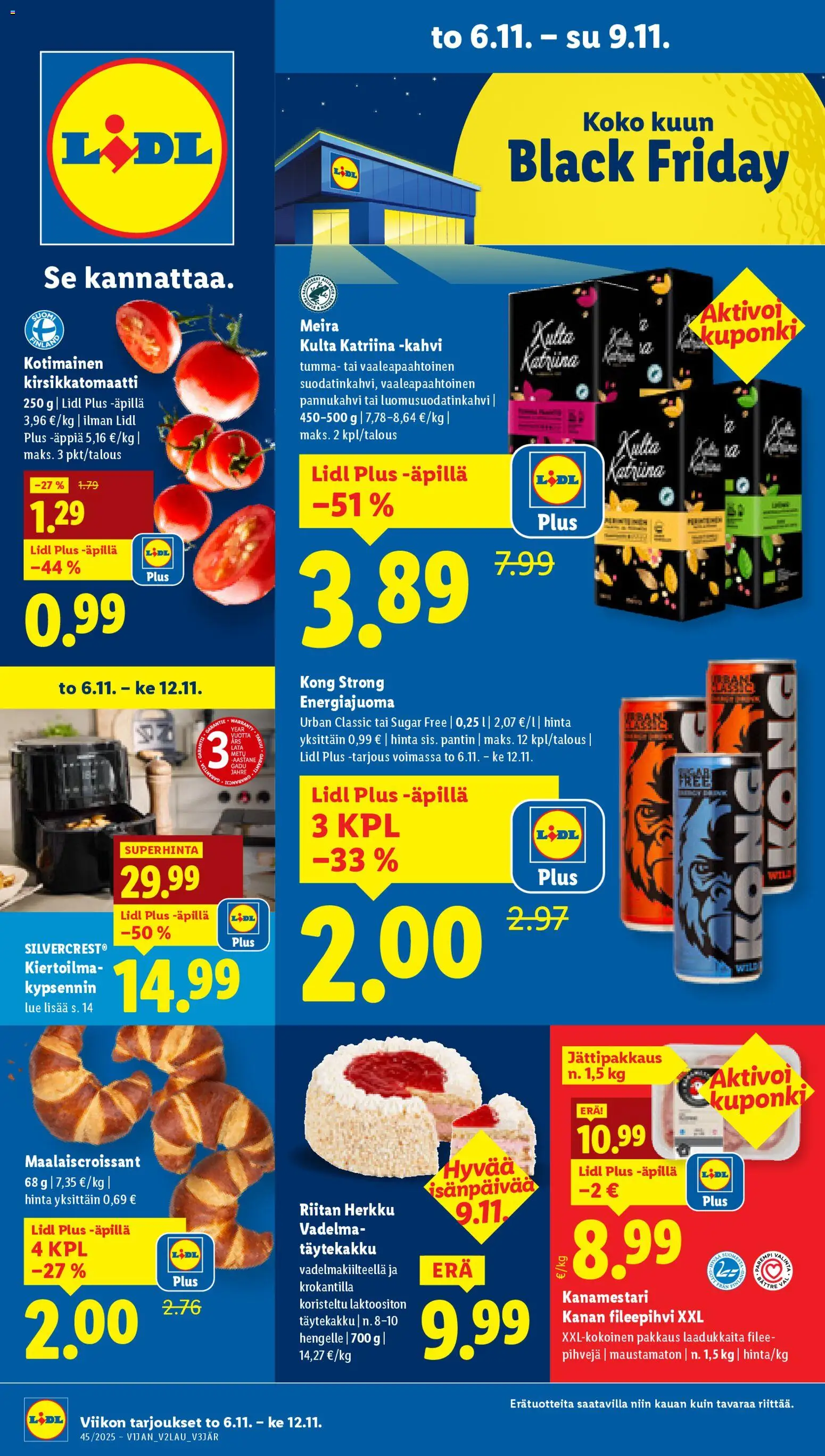 Lidl tarjoukset - Rovaniemi – voimassa 06.11.2025 alkaen | Sivu: 1 | Tuotteet: Vadelma, Kirsikkatomaatti, Energiajuoma, Kahvi