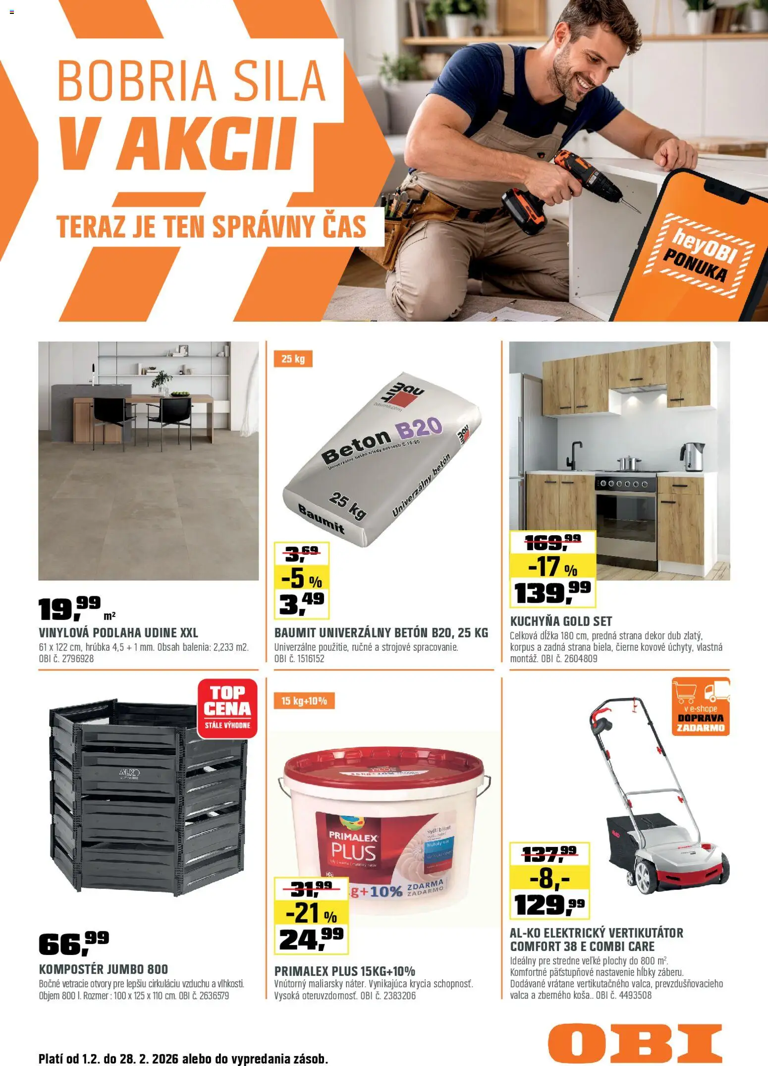 Nové OBI akcie – leták je platný od 01.02.2026 | Strana: 1 | Produkty: Stropné svietidlo, Led stropné svietidlo, Dlažba, Svietidlo