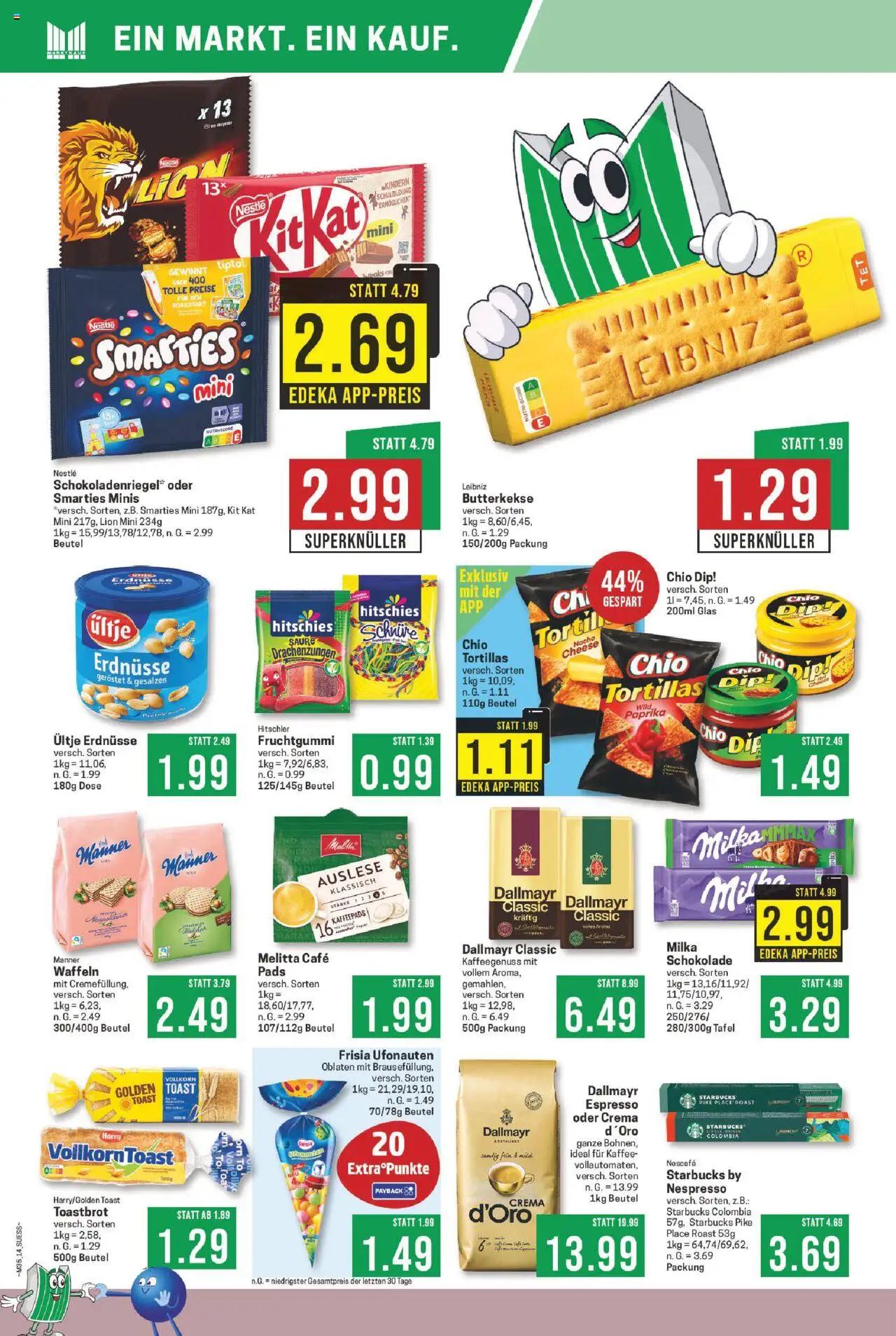 Marktkauf Prospekt 	 - gültig ab dem 25.08.2025 | Seite: 14 | Produkte: Kaffeepads, Erdnüsse, Toastbrot, Smarties