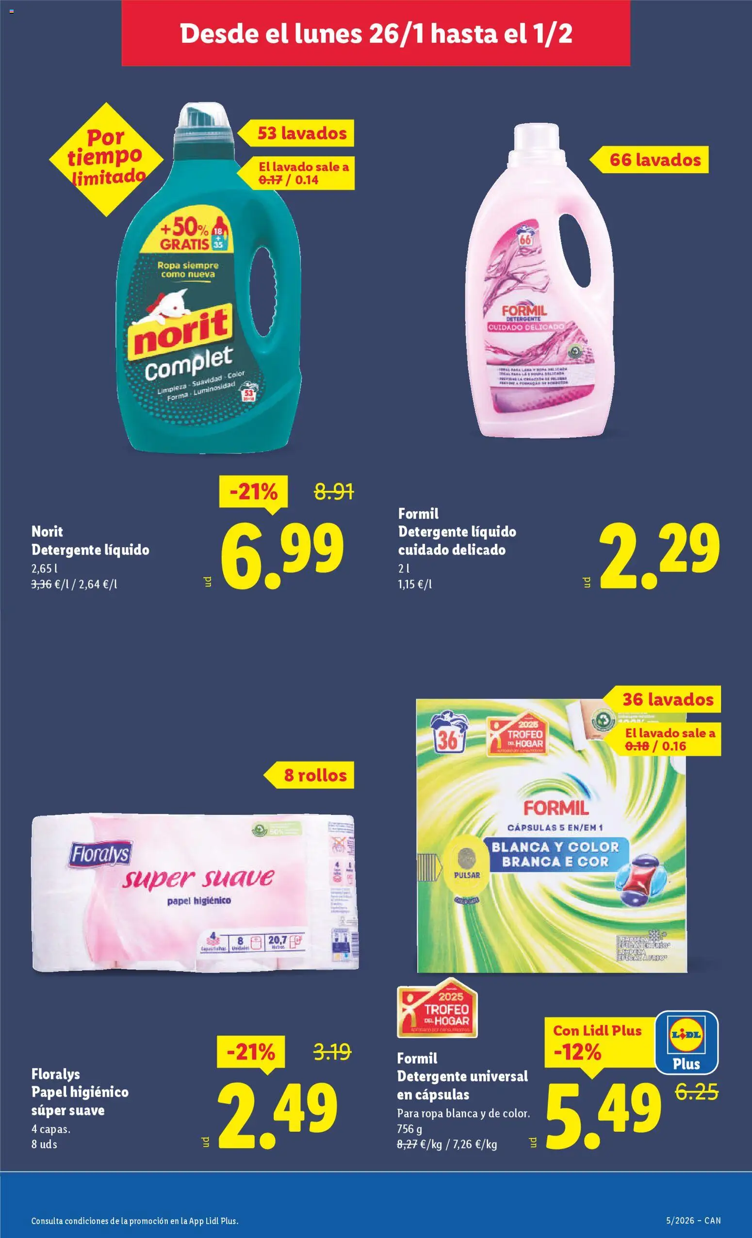 Lidl - Canarias │ válido desde el 26.01.2026 | Página: 19 | Productos: Detergente, Papel higienico, Ropa, Detergente líquido