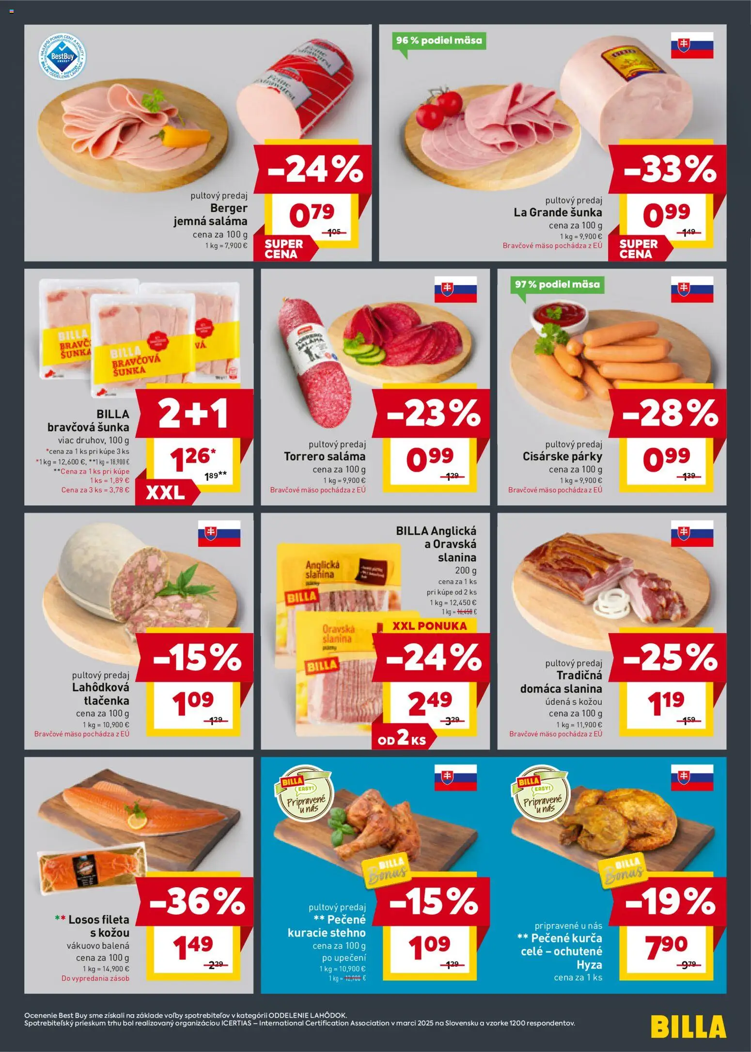 Nové Billa akcie – leták je platný od 07.01.2026 | Strana: 5 | Produkty: Saláma, Slanina, Losos, Párky