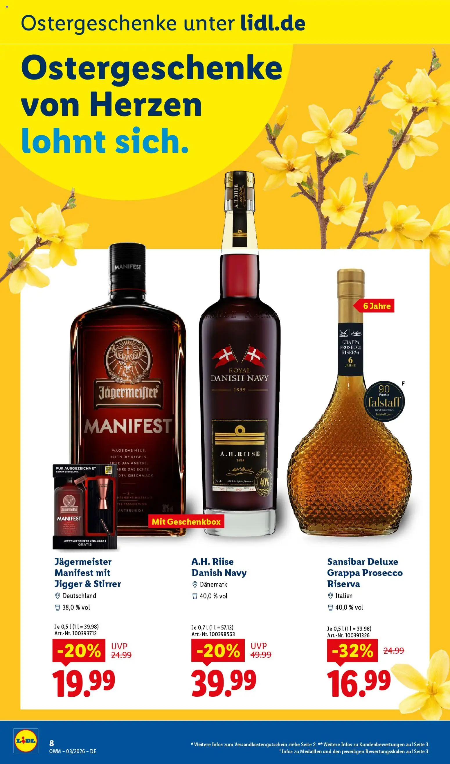 Lidl Německo leták - März od 01.03.2026 | Strana: 8 | Produkty: Jägermeister, Prosecco, Deluxe, Grappa