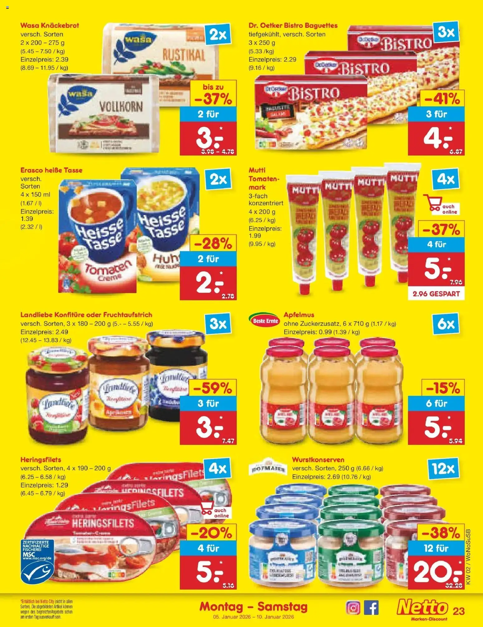 Netto Marken-Discount prospekt Rodgau	 – gültig ab 05.01.2026 | Seite: 23 | Produkte: Tomaten, Wasa knackebrot, Erasco