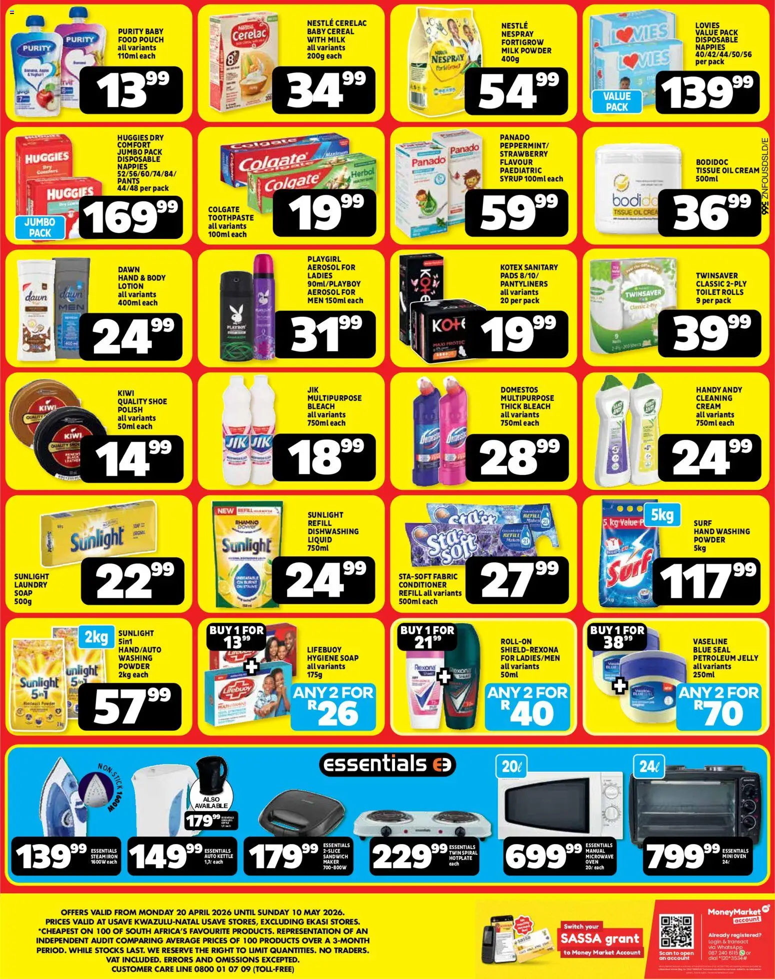 New Usave catalogue – valid from 20.04.2026 | Page: 4 | Products: Pants, Kettle, Milk, Switch
