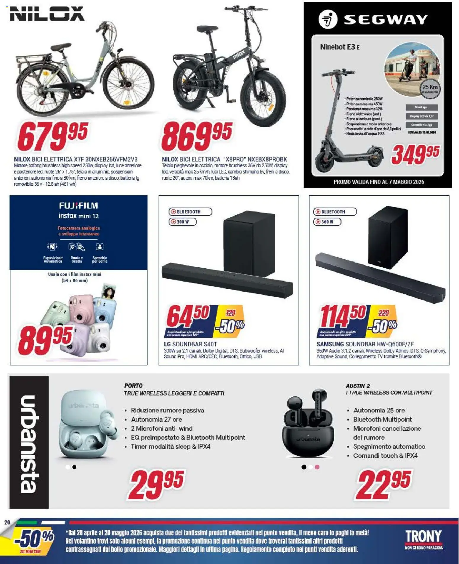 Volantino Trony del 28.04.2026 | Pagina: 20 | Prodotti: Audio, Fotocamera, USB, Bici elettrica