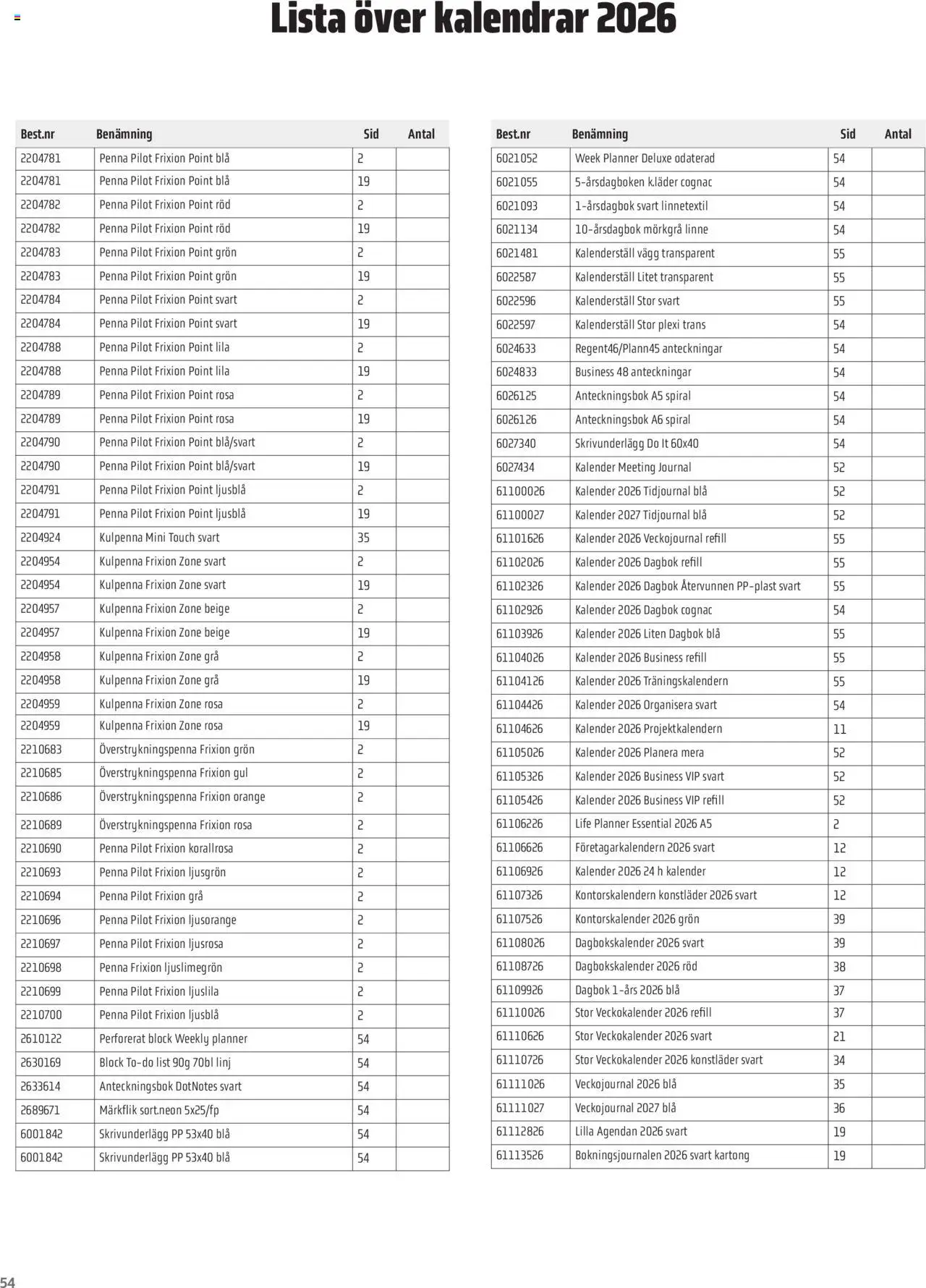 Office Depot reklamblad aktuell från 08.09.2025 | Sida: 54 | Produkter: Kläder, Linne, Kalender, Överstrykningspenna