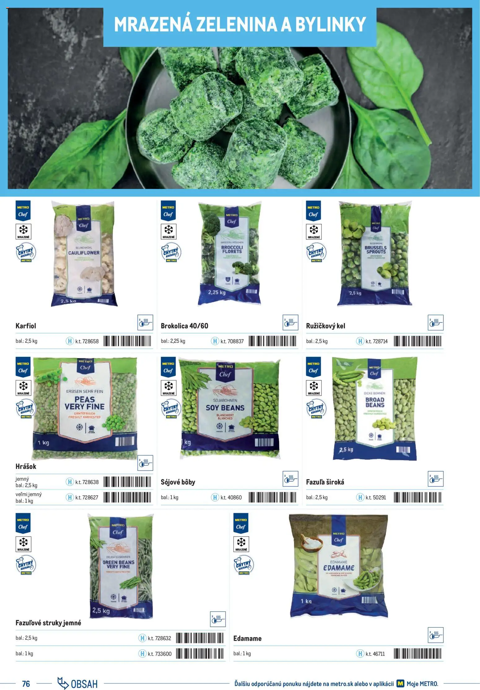 Nové Metro akcie – leták je platný od 01.01.2025 | Strana: 76 | Produkty: Kel, Karfiol, Hrášok, Mrazená zelenina