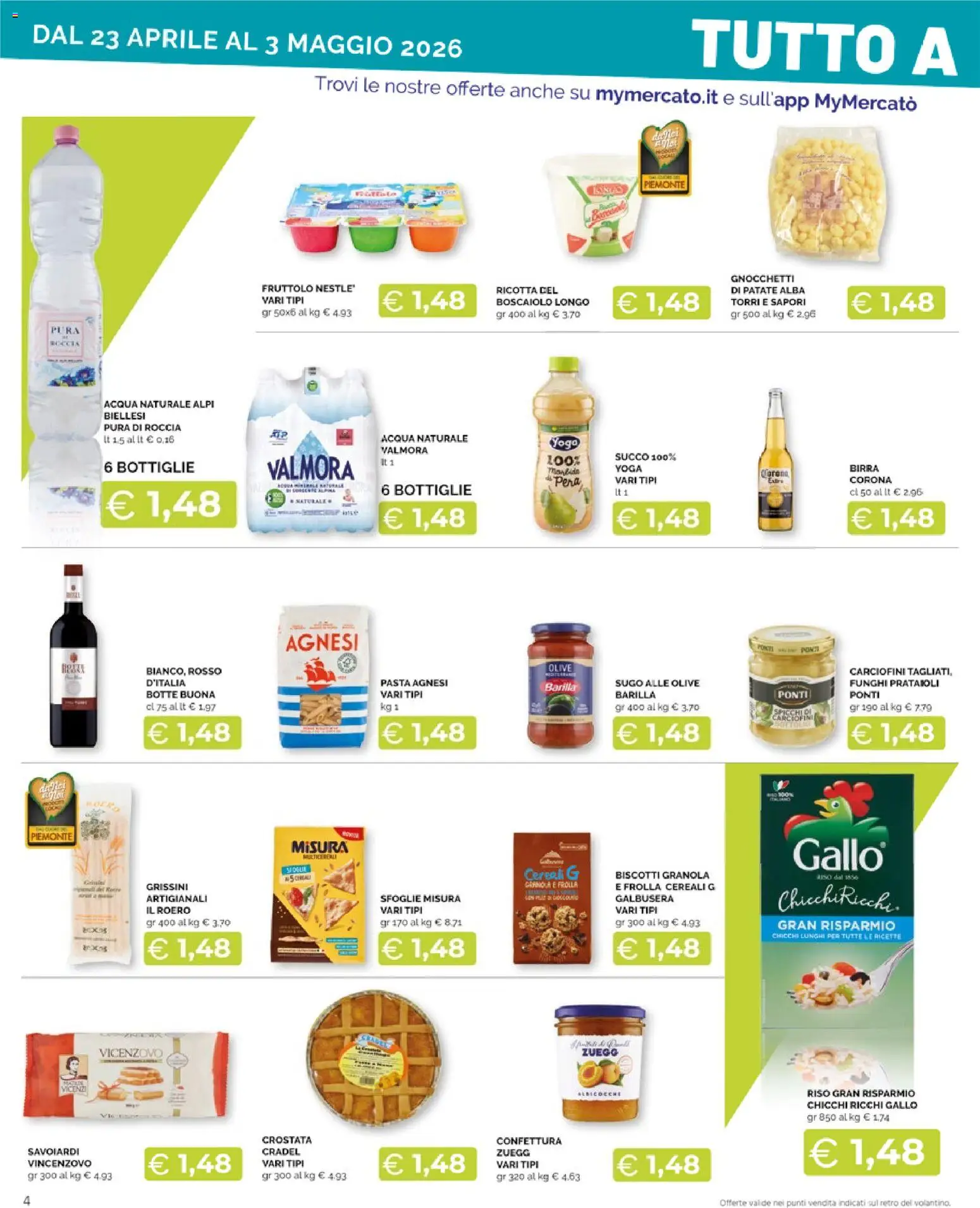 Volantino Mercatò del 23.04.2026 | Pagina: 4 | Prodotti: Biscotti, Funghi, Albicocche, Gnocchetti