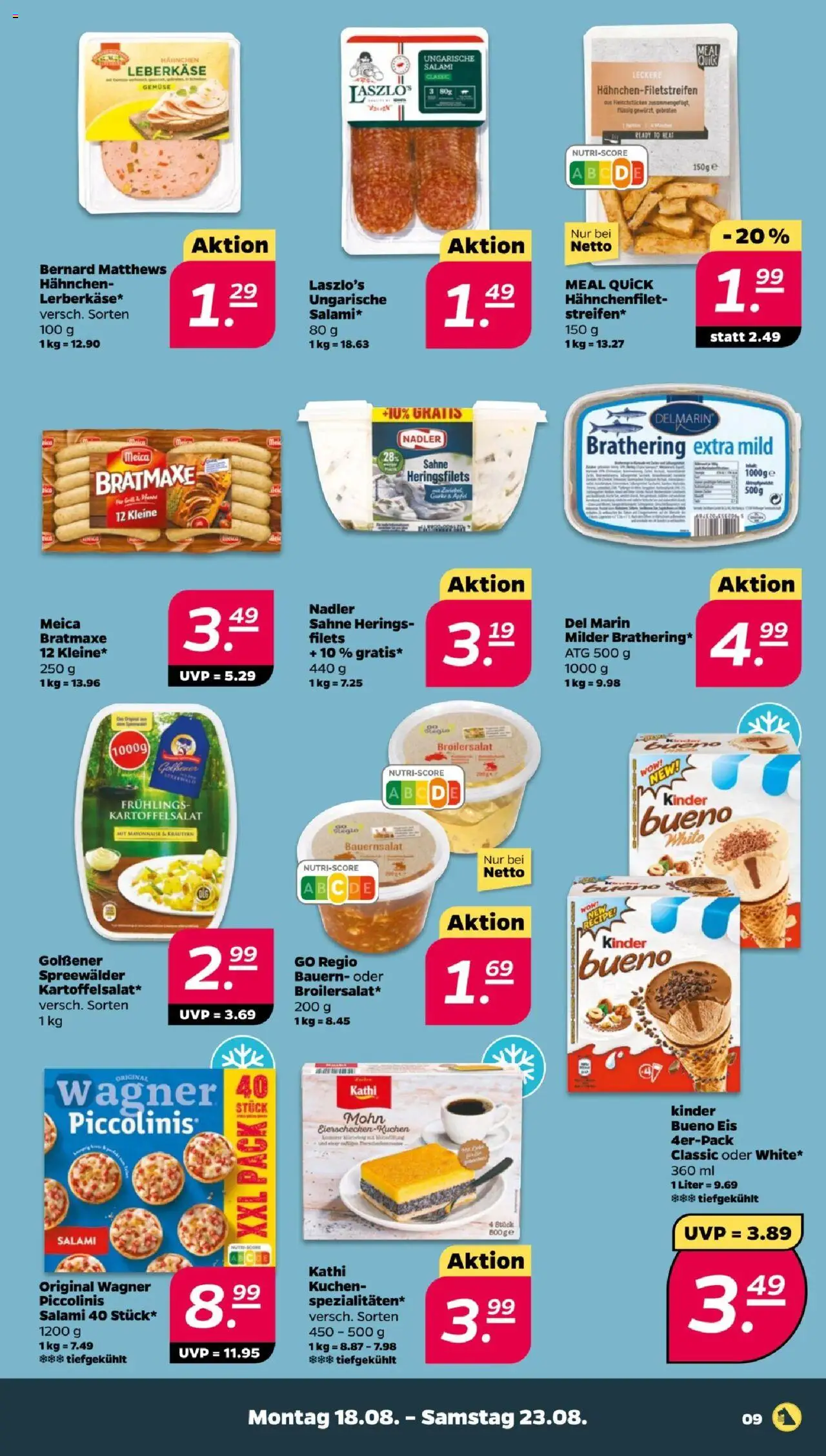 Netto Prospekt 	 - gültig ab dem 18.08.2025 | Seite: 9 | Produkte: Hahnchen, Gemüse, Salami, Leberkase