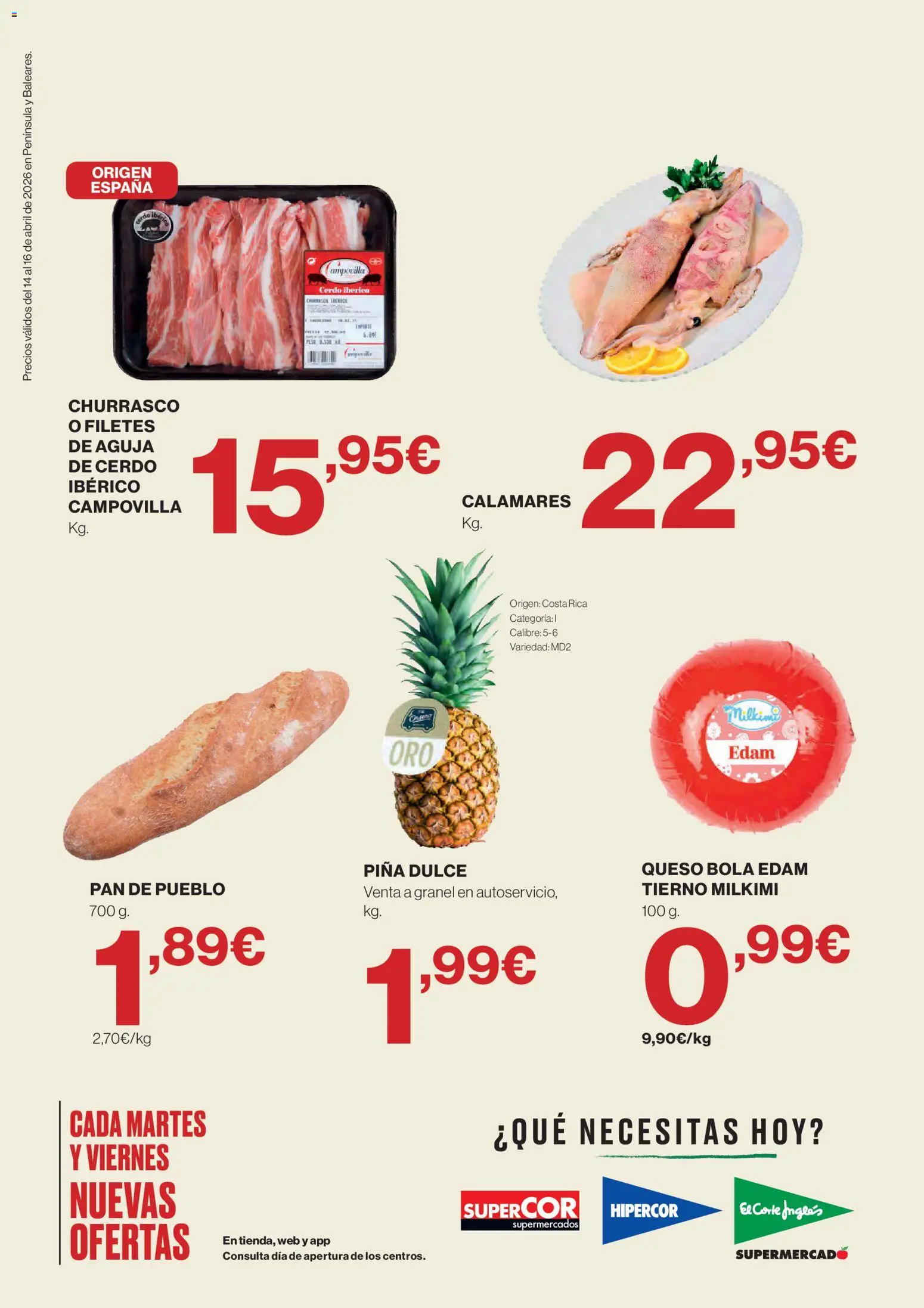 Hipercor catálogo │ válido desde el 14.04.2026 | Página: 2 | Productos: Calamares, Pan, Piña, Pan de pueblo