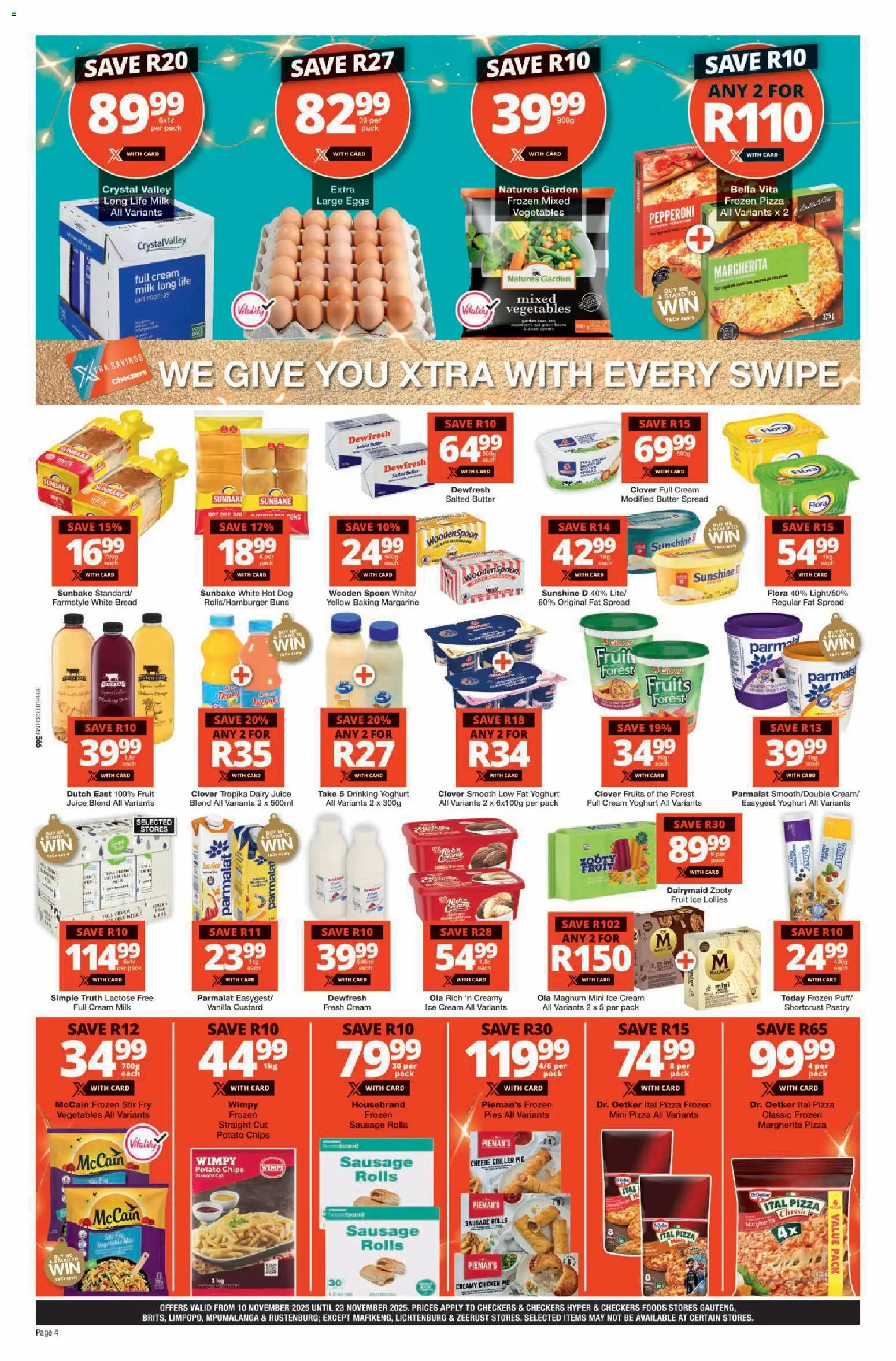 New Checkers catalogue – valid from 09.11.2025 | Page: 4 | Products: Yoghurt, Milk, Butter, Fat spread