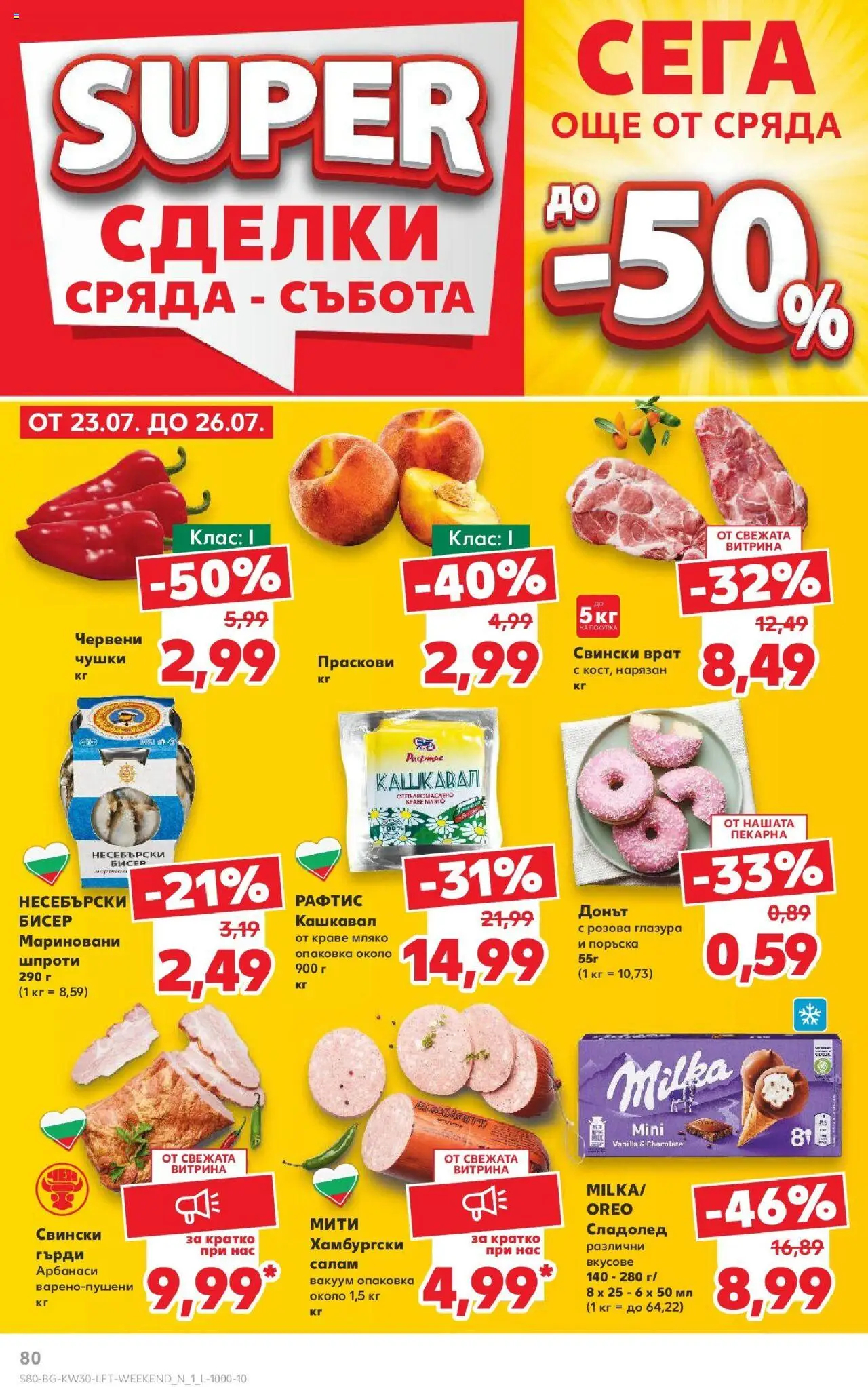  | Страница: 80 | Продукти: Краве, Праскови, Tortilla lap, Кашкавал