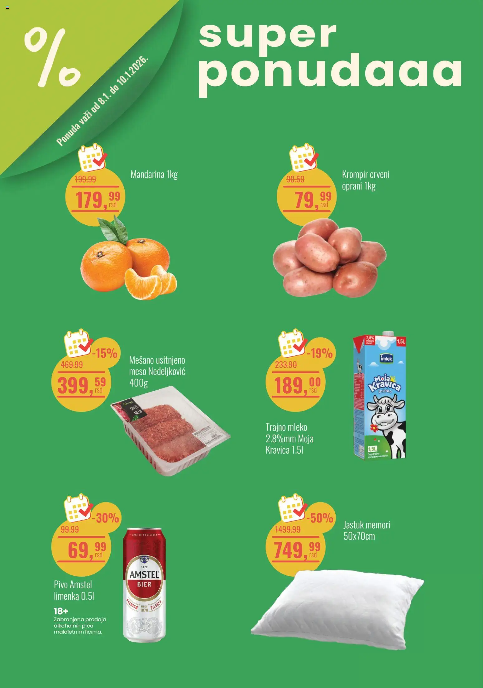 Aroma Market katalog - važi od 08.01.2026 | Strana: 1 | Proizvode: Mandarina, Amstel, Krompir, Pica