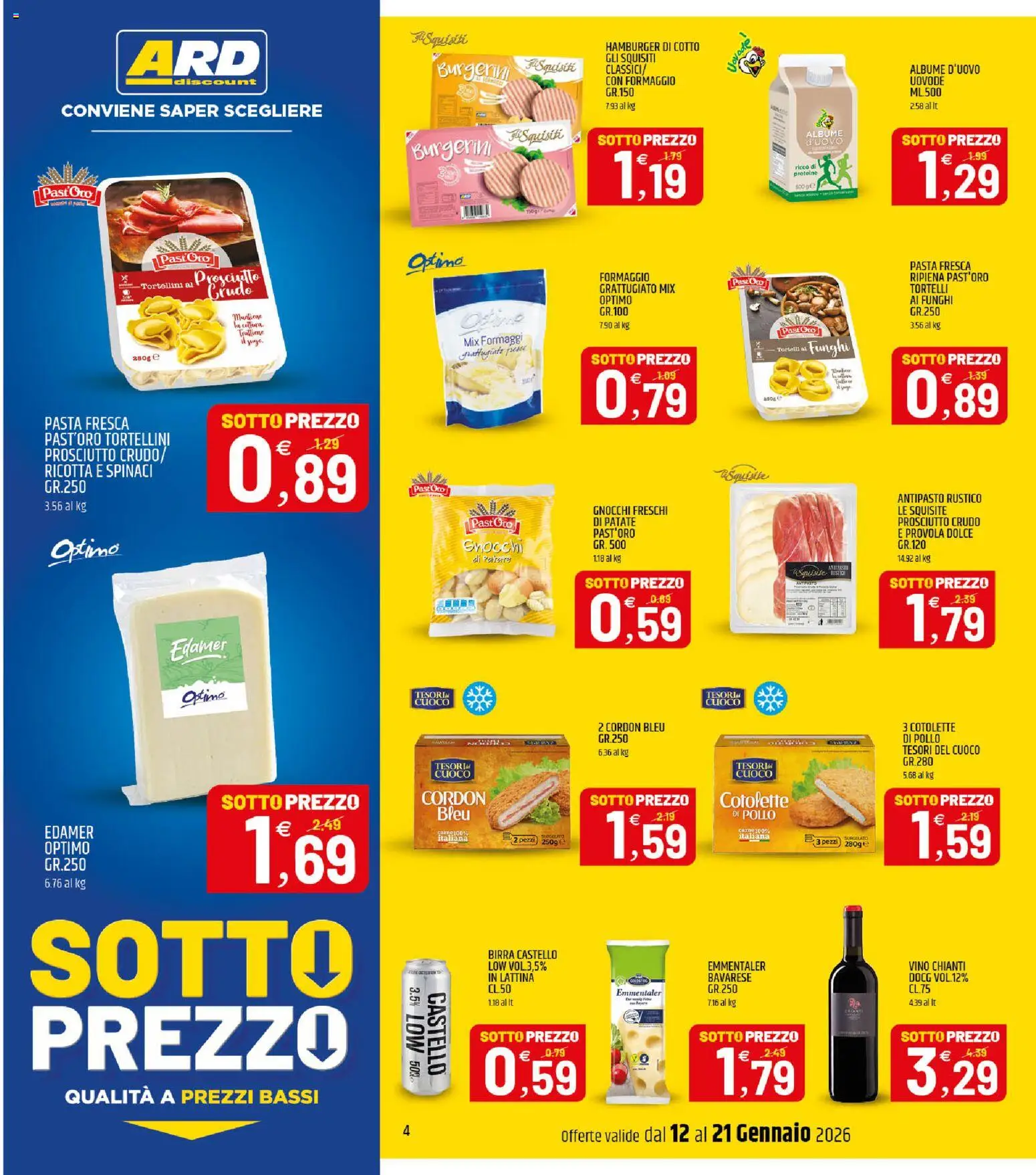 Volantino ARD Discount del 12.01.2026 | Pagina: 4 | Prodotti: Prosciutto, Vino, Provola, Ricotta