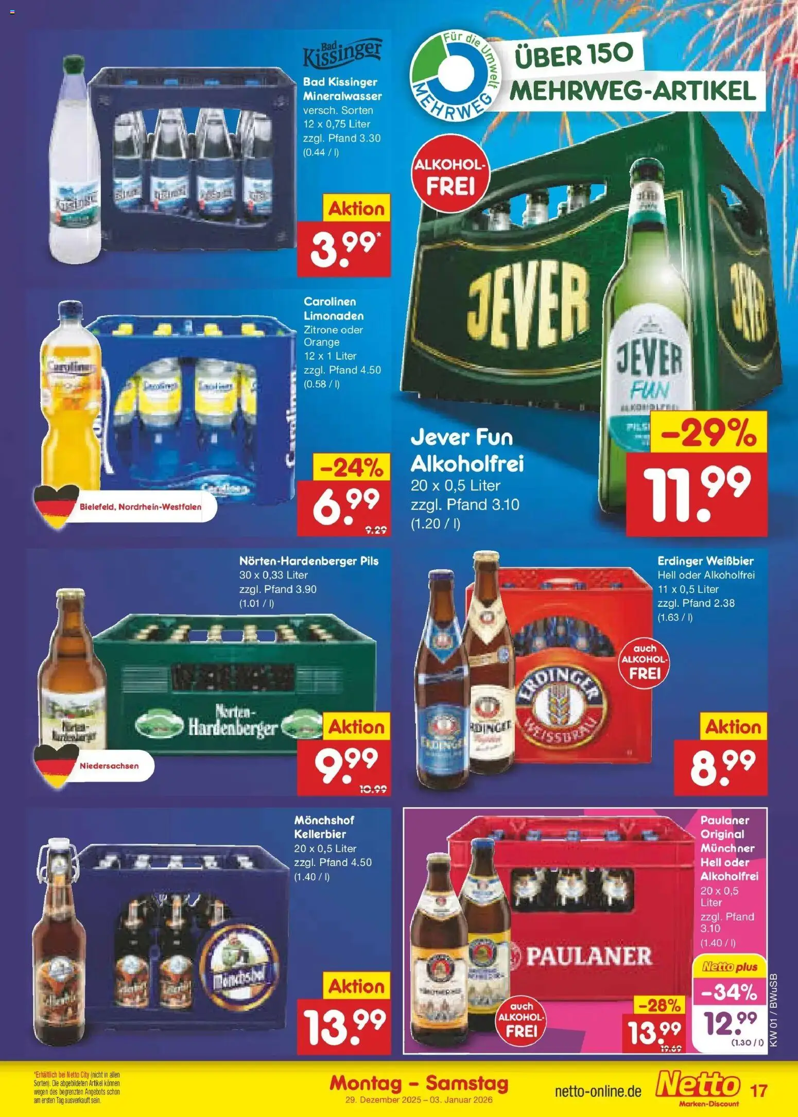 Netto Marken-Discount prospekt Stemwede-Dielingen	 – gültig ab 28.12.2025 | Seite: 17 | Produkte: Weißbier, Mineralwasser, Zitrone, Jever