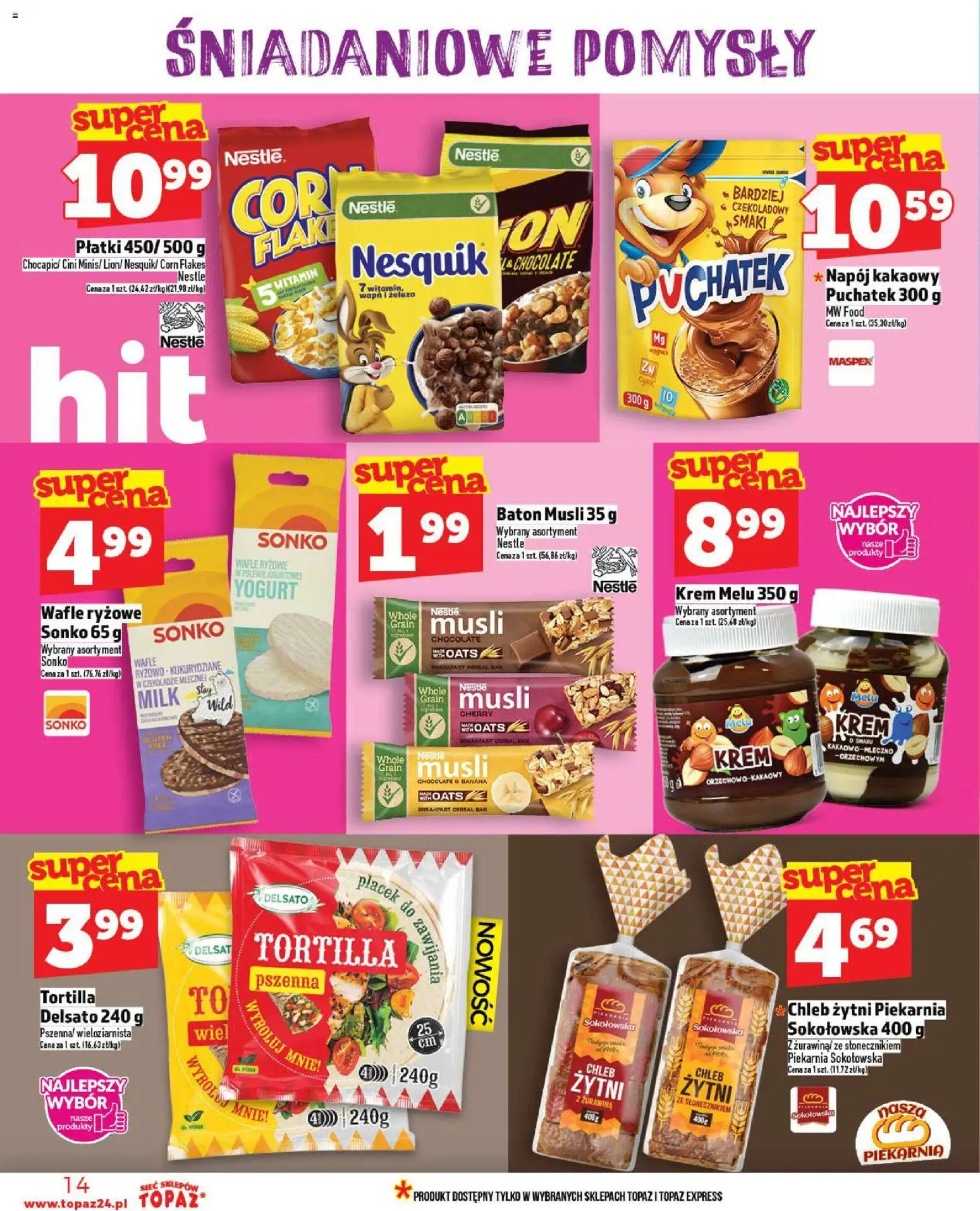 Topaz Gazetka MAZ od 13.11.2025 | Strona: 14 | Produkty: Chleb żytni, Piekarnia, Flaki, Corn Flakes