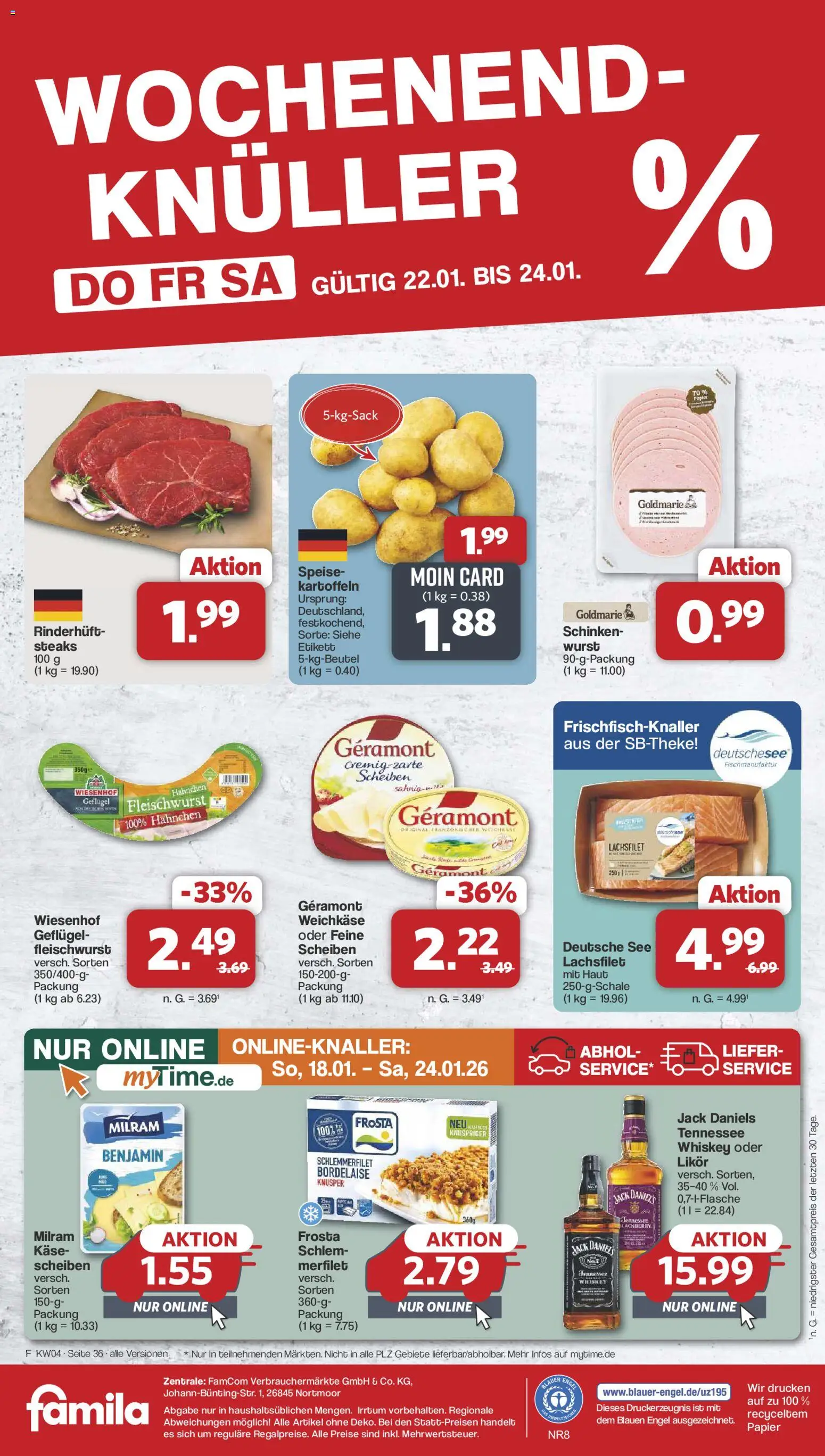 Famila Nordwest Prospekt 	 – gültig ab 19.01.2026 | Seite: 36 | Produkte: Jack Daniel's, Milram, Wurst, Schinken