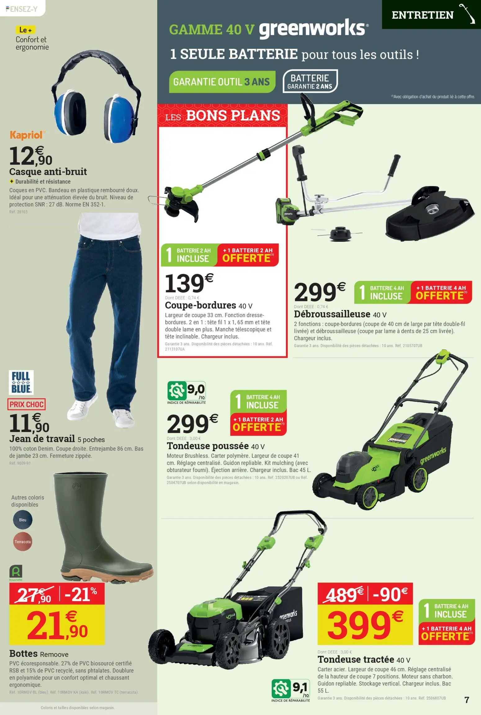 {H1} | Page: 7 | Produits: Débroussailleuse, Tondeuse, Batterie, Casque