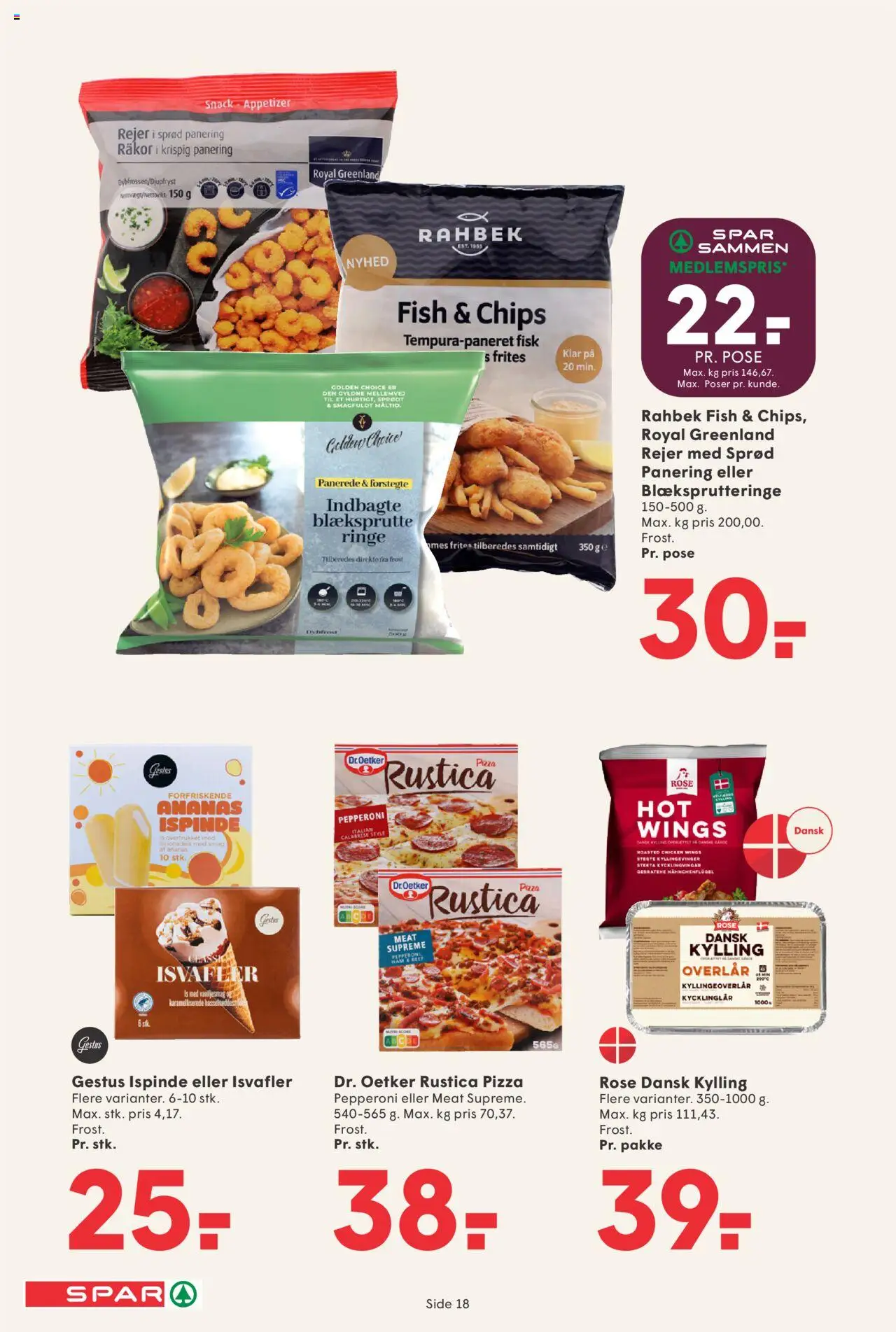 Spar tilbudsavis – gyldig fra 19.09.2025 | Side: 18 | Produkter: Pizza, Fisk, Ananas, Isvafler