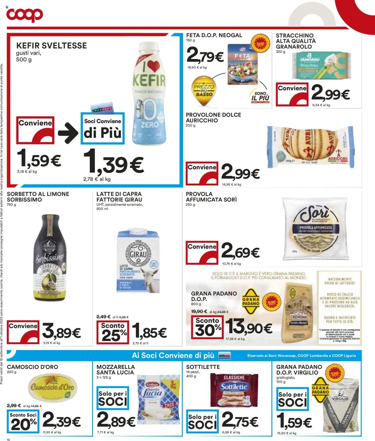 Volantino COOP del 18.09.2025 | Pagina: 10 | Prodotti: Provolone, Mozzarella, Data, Feta