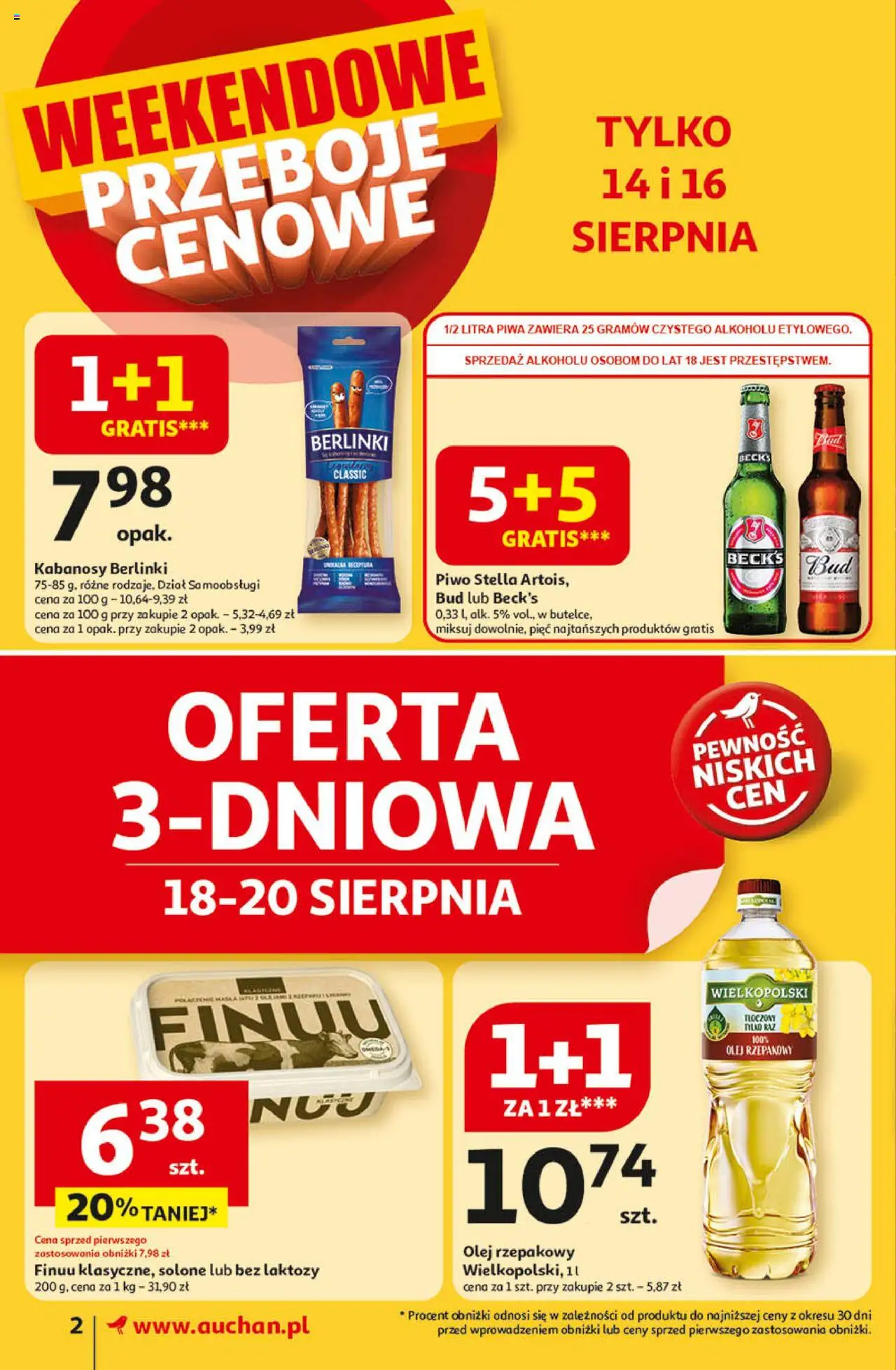 Auchan Gazetka od 14.08.2025 | Strona: 2 | Produkty: Olej rzepakowy, Bez laktozy, Kabanosy, Olej