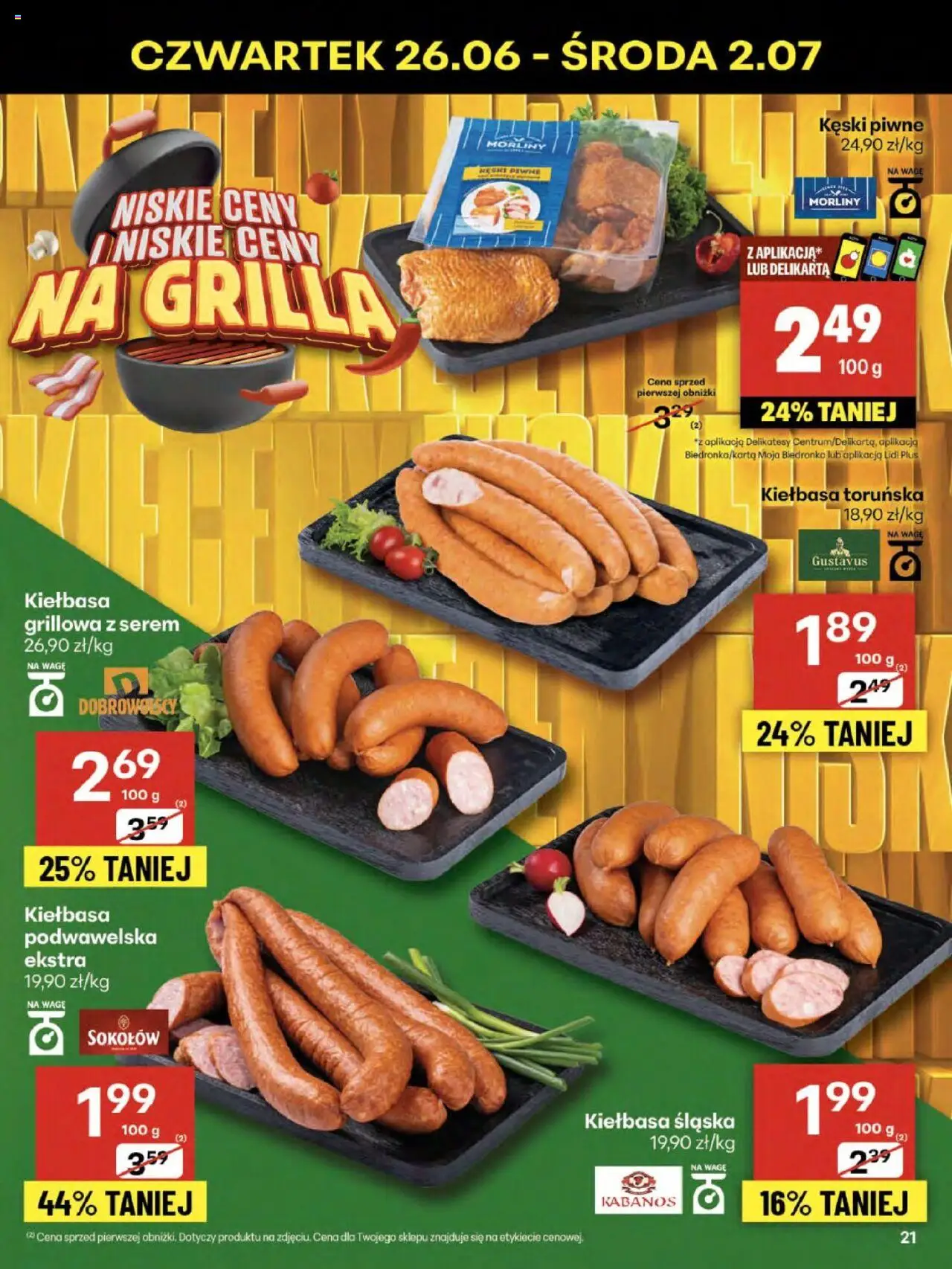 Delikatesy Centrum Gazetka - Sklepy Własne od 26.06.2025 | Strona: 21 | Produkty: Kiełbasa, Delikatesy, Kiełbasa śląska, Kiełbasa podwawelska