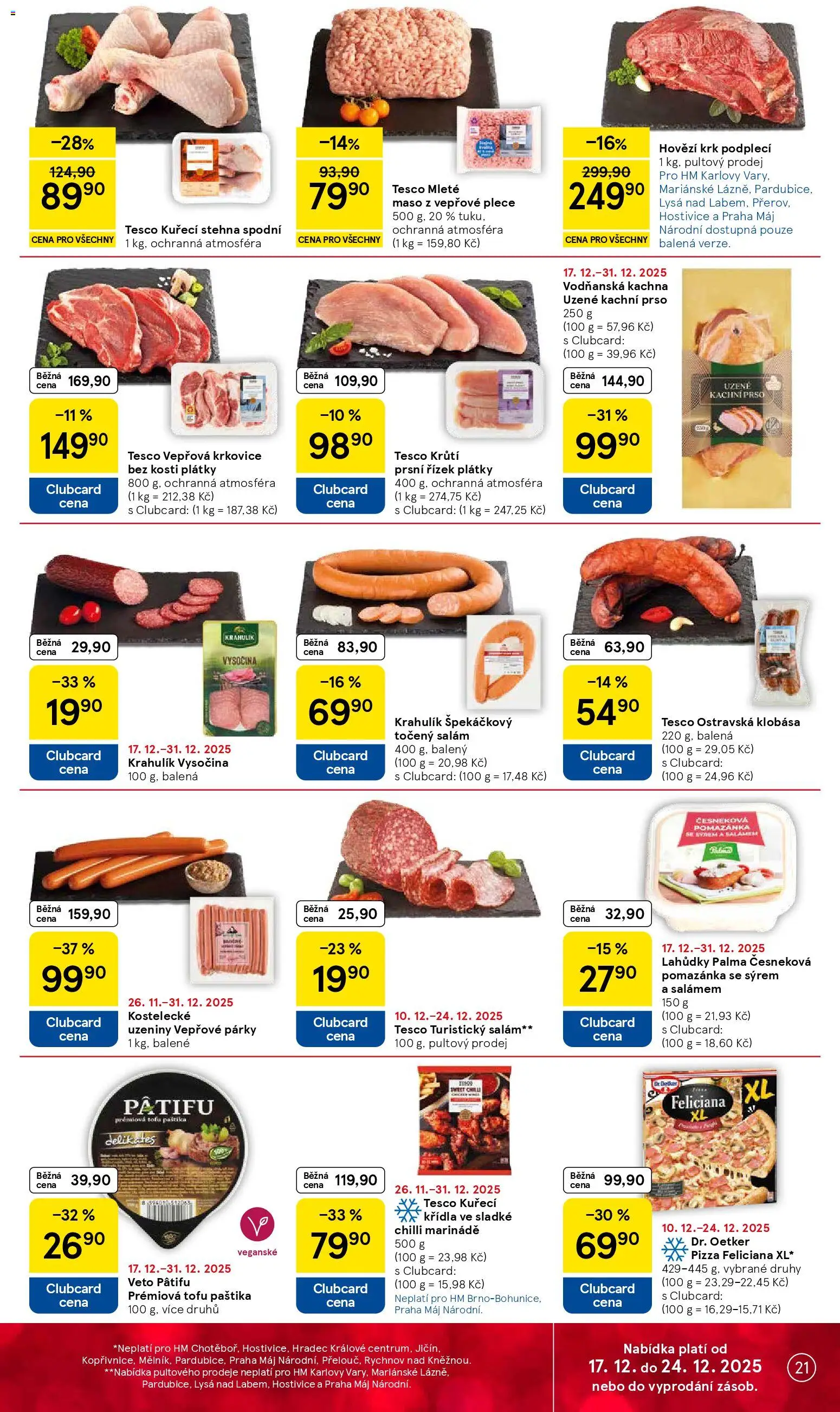 Tesco leták - Hypermarket od 17.12.2025 | Strana: 21 | Produkty: Klobása, Tofu, Pomazánka, Kuřecí stehna