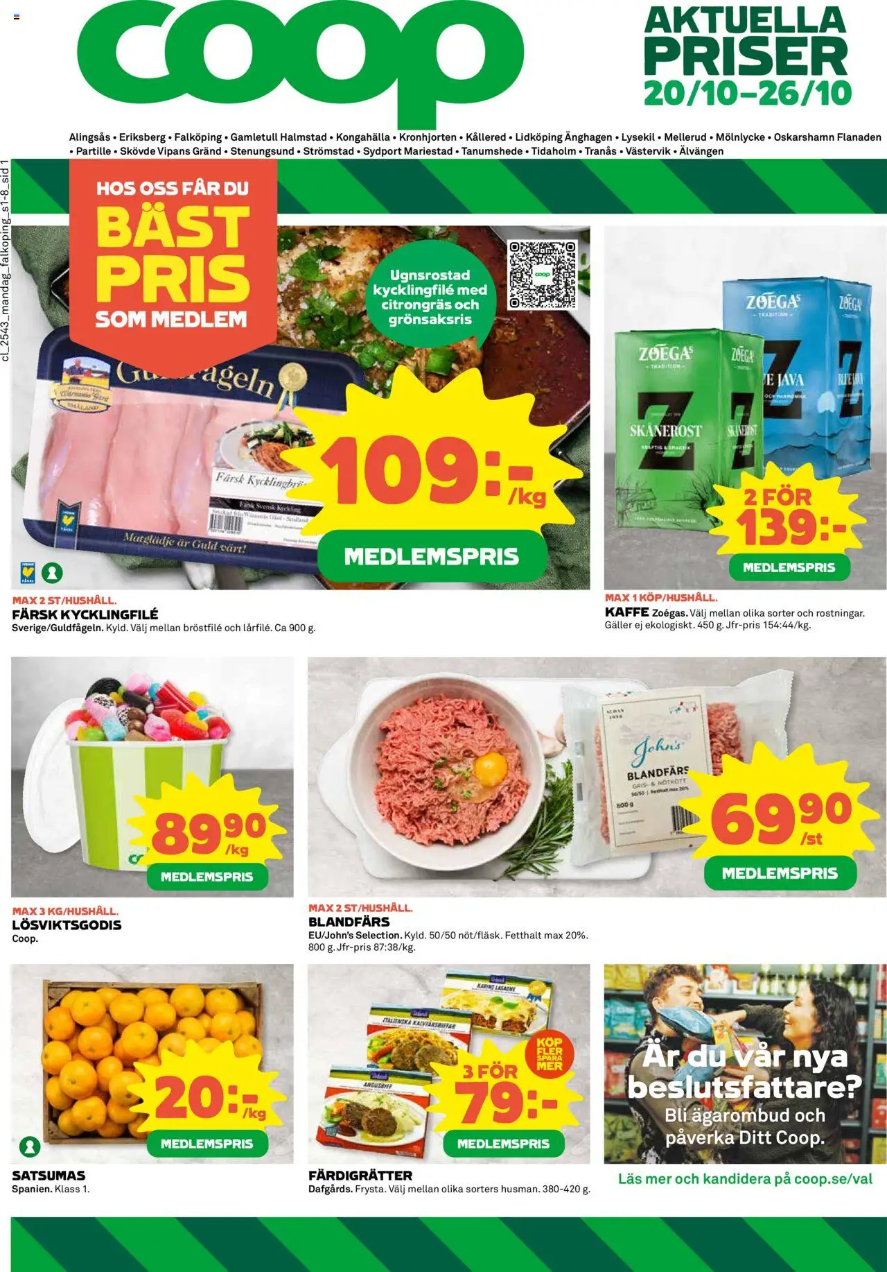 Coop reklamblad aktuell från 20.10.2025 | Sida: 1 | Produkter: Blandfärs, Kaffe, Te, Nötkött