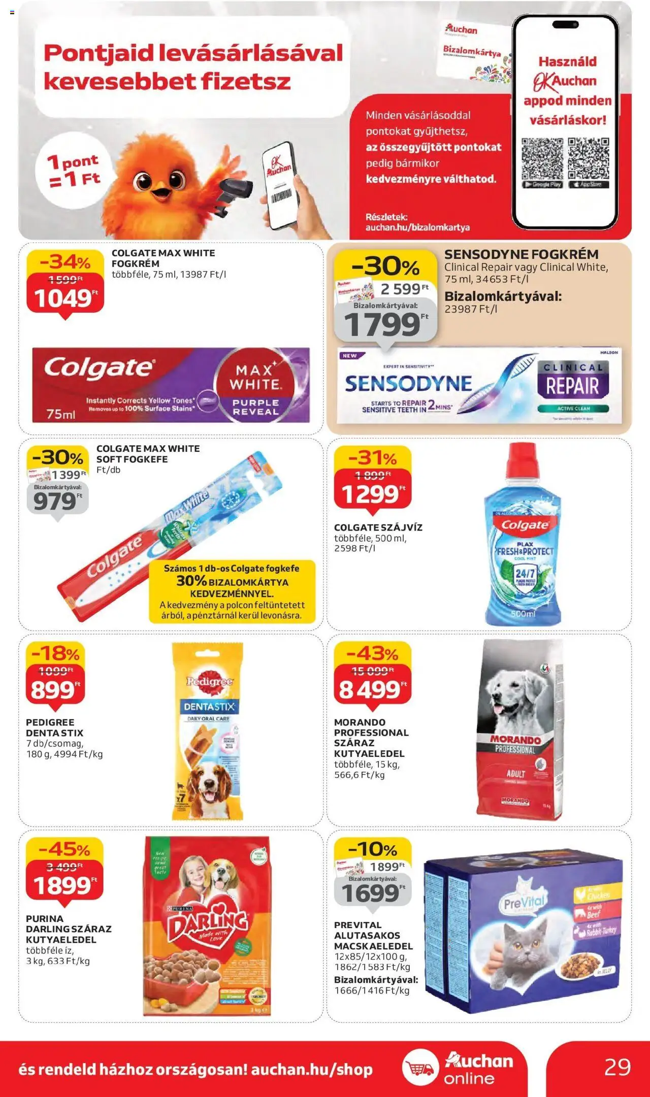 Auchan akciós ujság - amely érvényes a következő dátumtól: 11.09.2025 | Oldal: 29 | Termékek: Macskaeledel, Fogkrém, Fogkefe, Szájvíz