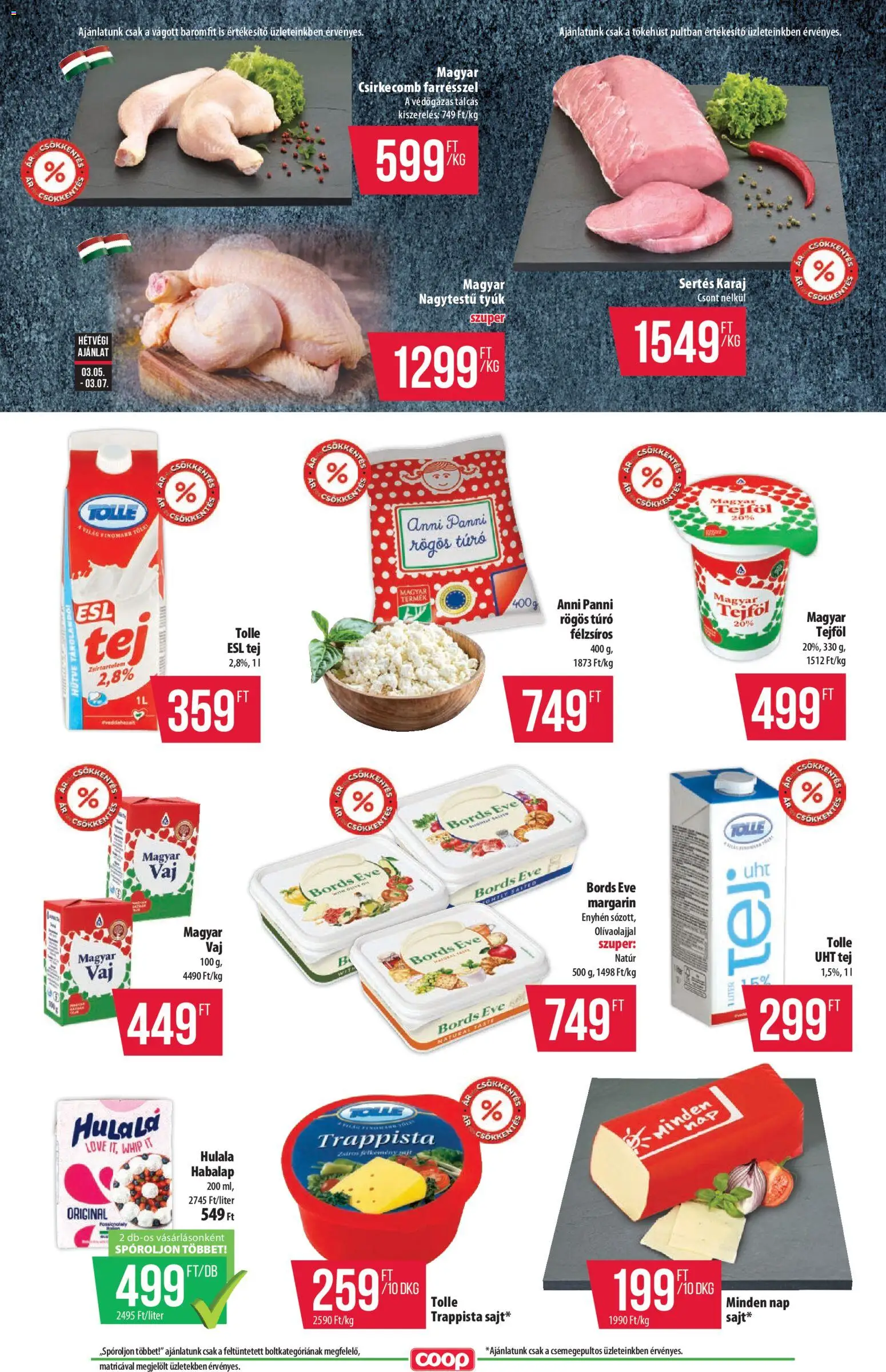 COOP akciós ujság - amely érvényes a következő dátumtól: 05.03.2026 | Oldal: 3 | Termékek: Rögös túró, Karaj, Tej, Túró