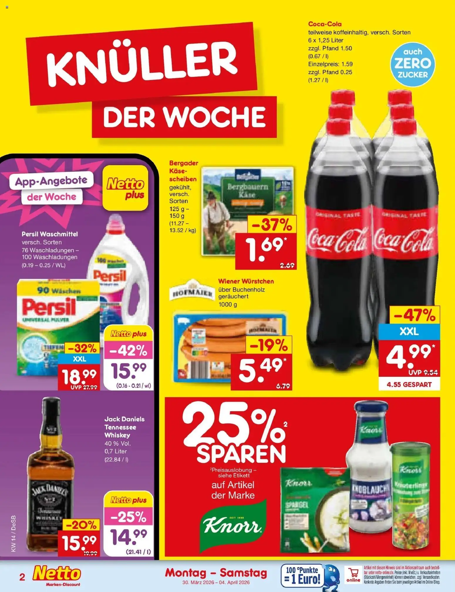 Netto Marken-Discount Prospekt Thierhaupten	 – gültig ab 30.03.2026 | Seite: 2 | Produkte: Coca cola, Zucker, Whiskey, Persil