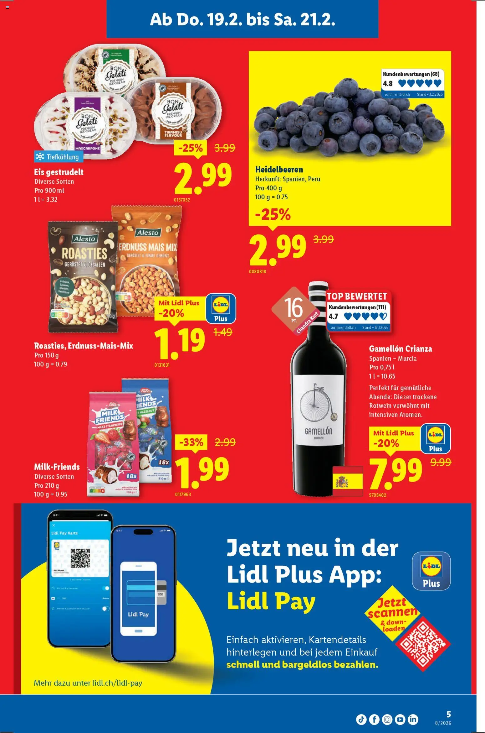 Lidl Aktionen – gültig ab 19.02.2026 | Seite: 5 | Produkte: Mascarpone, Rotwein, Eis, Top