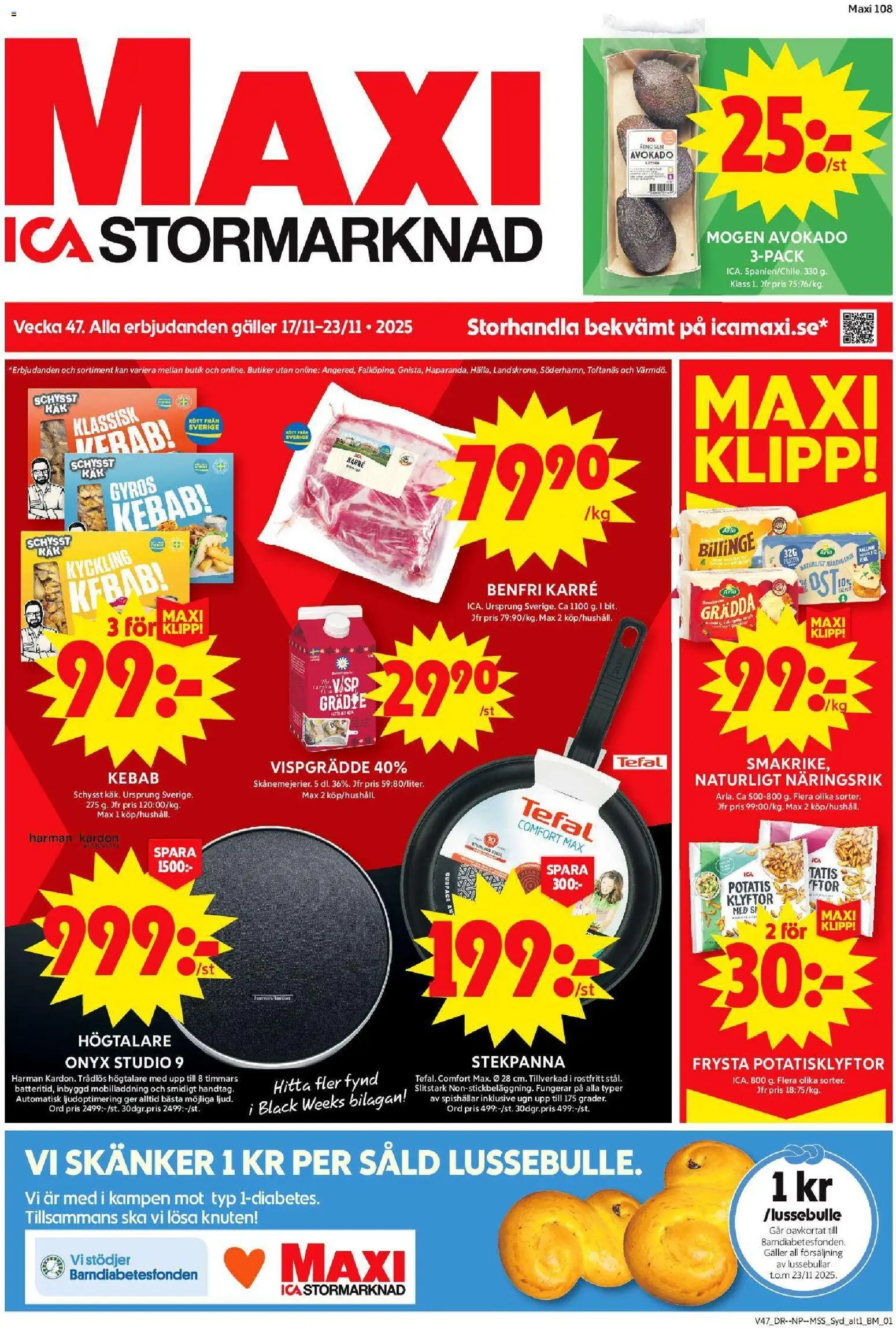 ICA Maxi reklamblad aktuell från 17.11.2025 | Sida: 1 | Produkter: Visp, Stekpanna, Högtalare, Vispgrädde