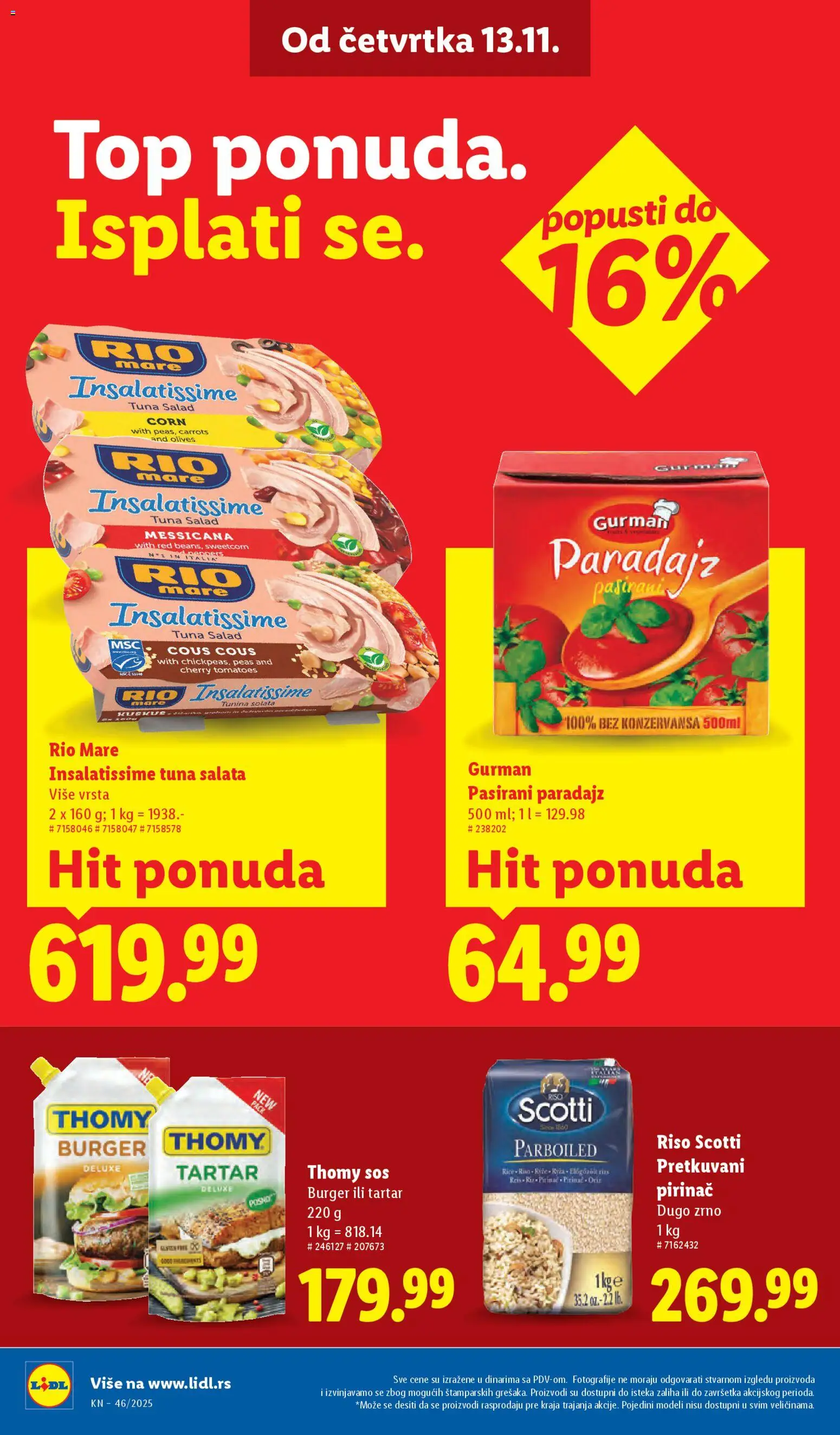 Lidl katalog - važi od 13.11.2025 | Strana: 16 | Proizvode: Salata, Pasirani paradajz, Rio mare, Pirinač