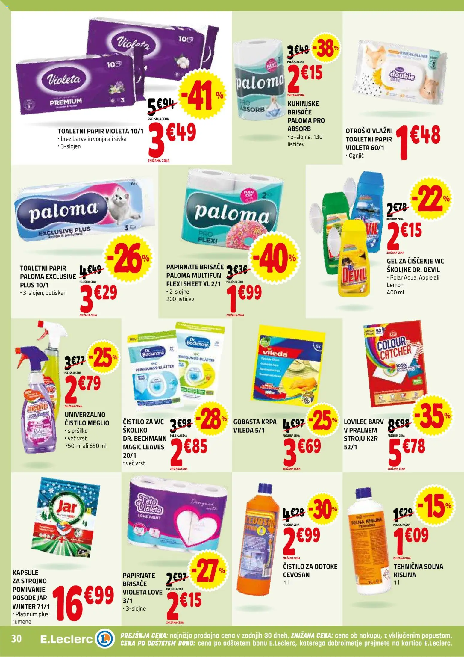 Novi E.leclerc katalog ponudbe – veljaven od 21.01.2026 | Stran: 30 | Izdelki: Školjke, Toaletni papir, Papirnate brisače, Kuhinjske brisače