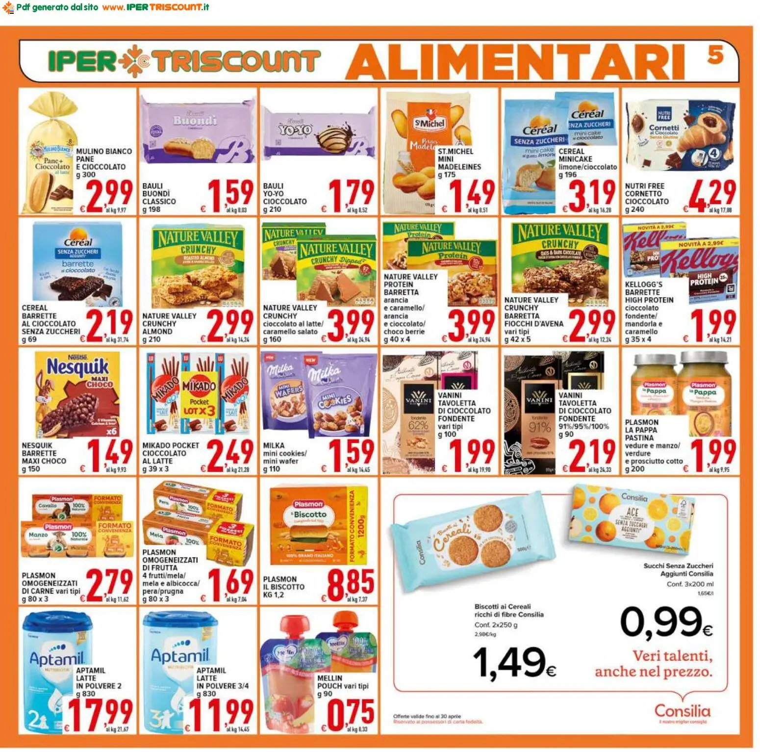 Volantino Ipertriscount del 07.04.2026 | Pagina: 5 | Prodotti: Prosciutto Cotto, Biscotti, Frutta, Barretta