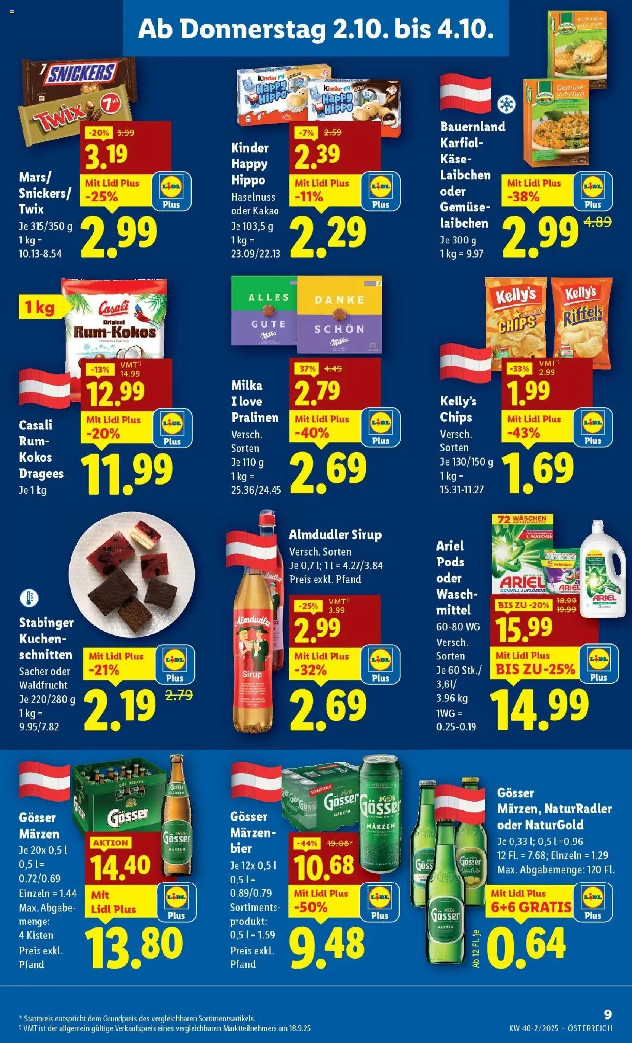 Lidl Flugblatt - Wien, Langenzersdorf, Zwettl gültig ab 02.10.2025 | Seite: 11 | Produkte: Chips, Gemüse, Käse, Bier