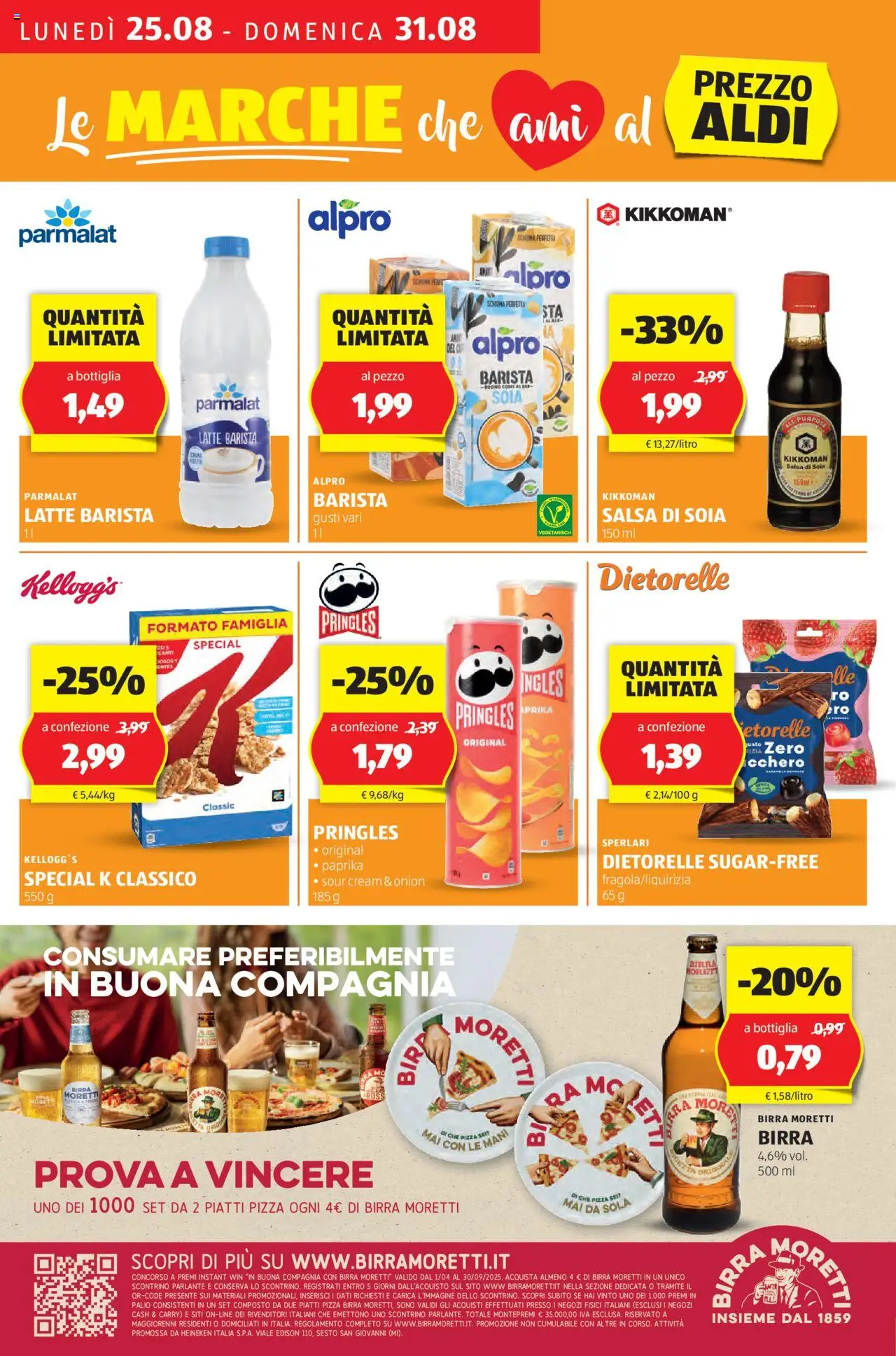Volantino Aldi del 25.08.2025 | Pagina: 14 | Prodotti: Birra, Salsa, Birra Moretti, Bottiglia