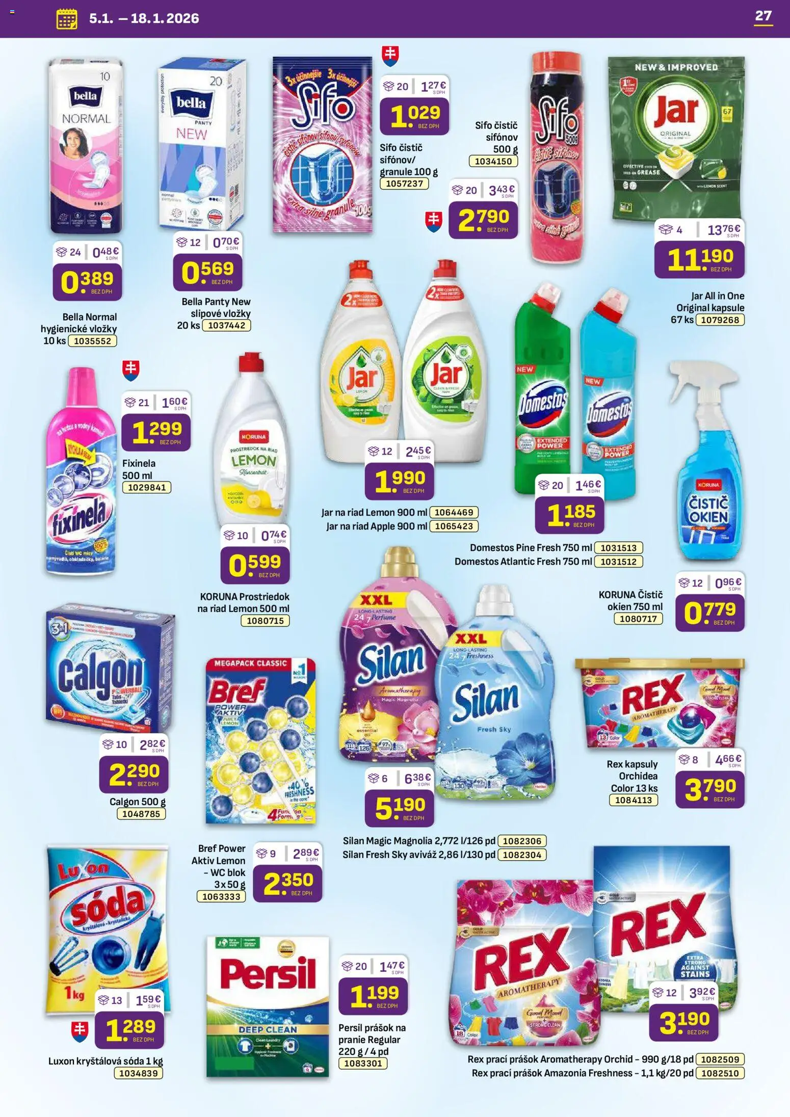 Nové Libex akcie – leták je platný od 05.01.2026 | Strana: 27 | Produkty: Prací prášok, Wc blok, Orchidea, Jar