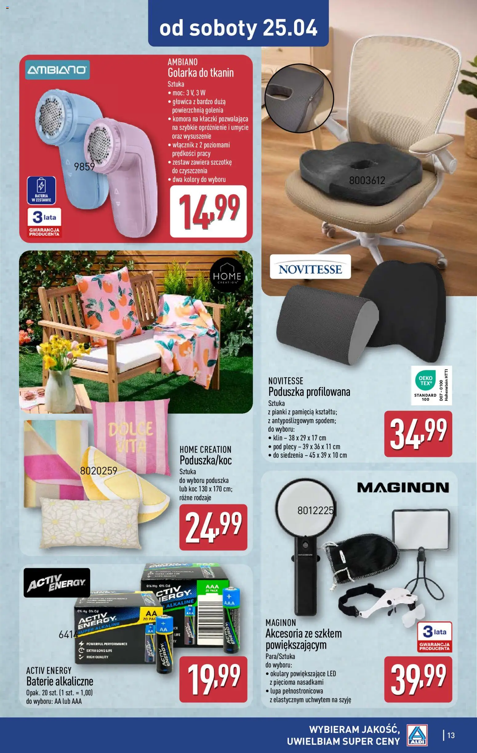 Aldi gazetka - Hity od Środy i od Soboty od 22.04.2026 | Strona: 13 | Produkty: Baterie, Golarka, Bateria, Pianki