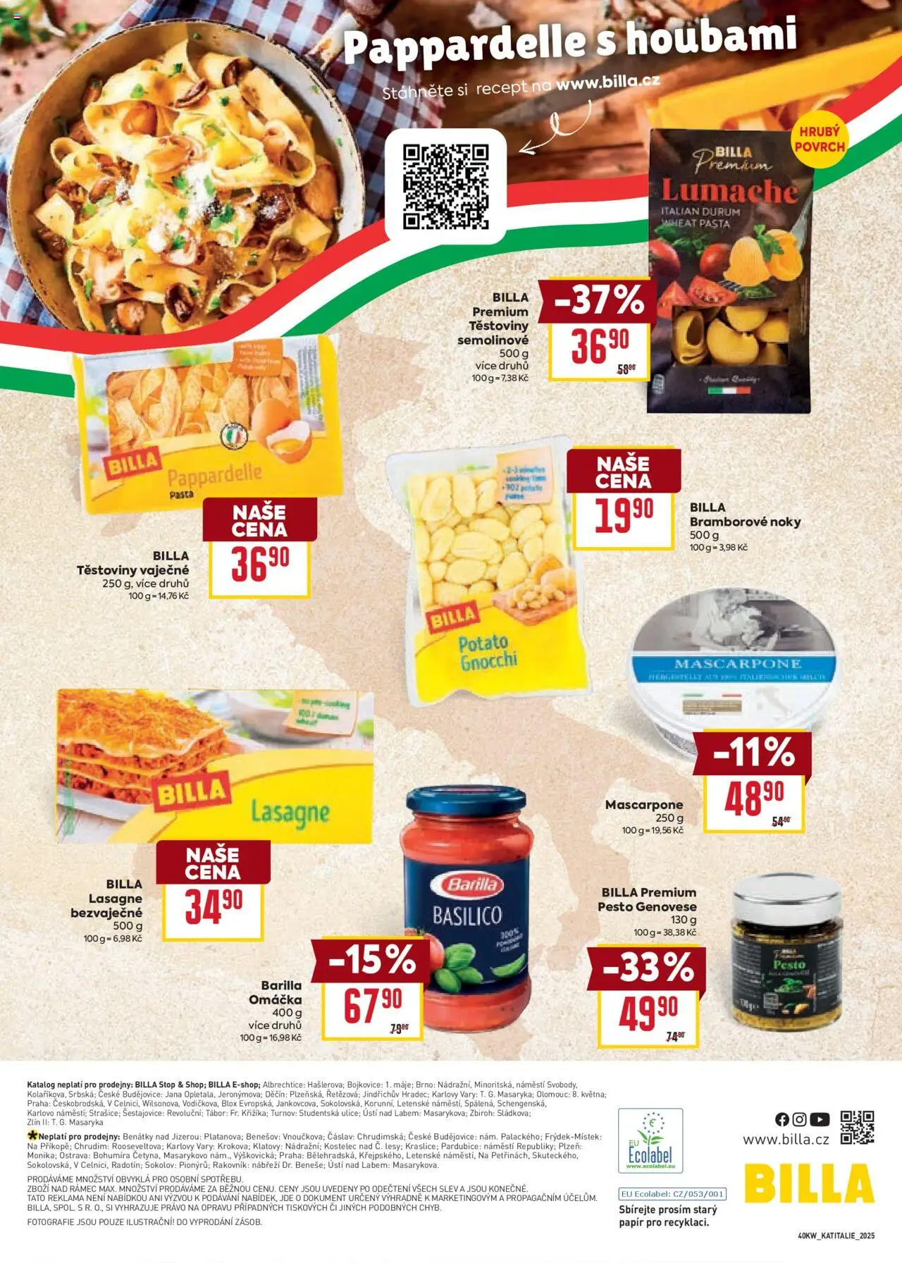 Billa katalog - Itálie od 01.10.2025 | Strana: 16 | Produkty: Těstoviny, Noky, Bramborové noky, Gnocchi